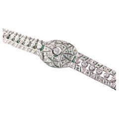 Antique Art Deco 14K White Gold Old Euro Rose Cut Diamond Filigree Bracelet
