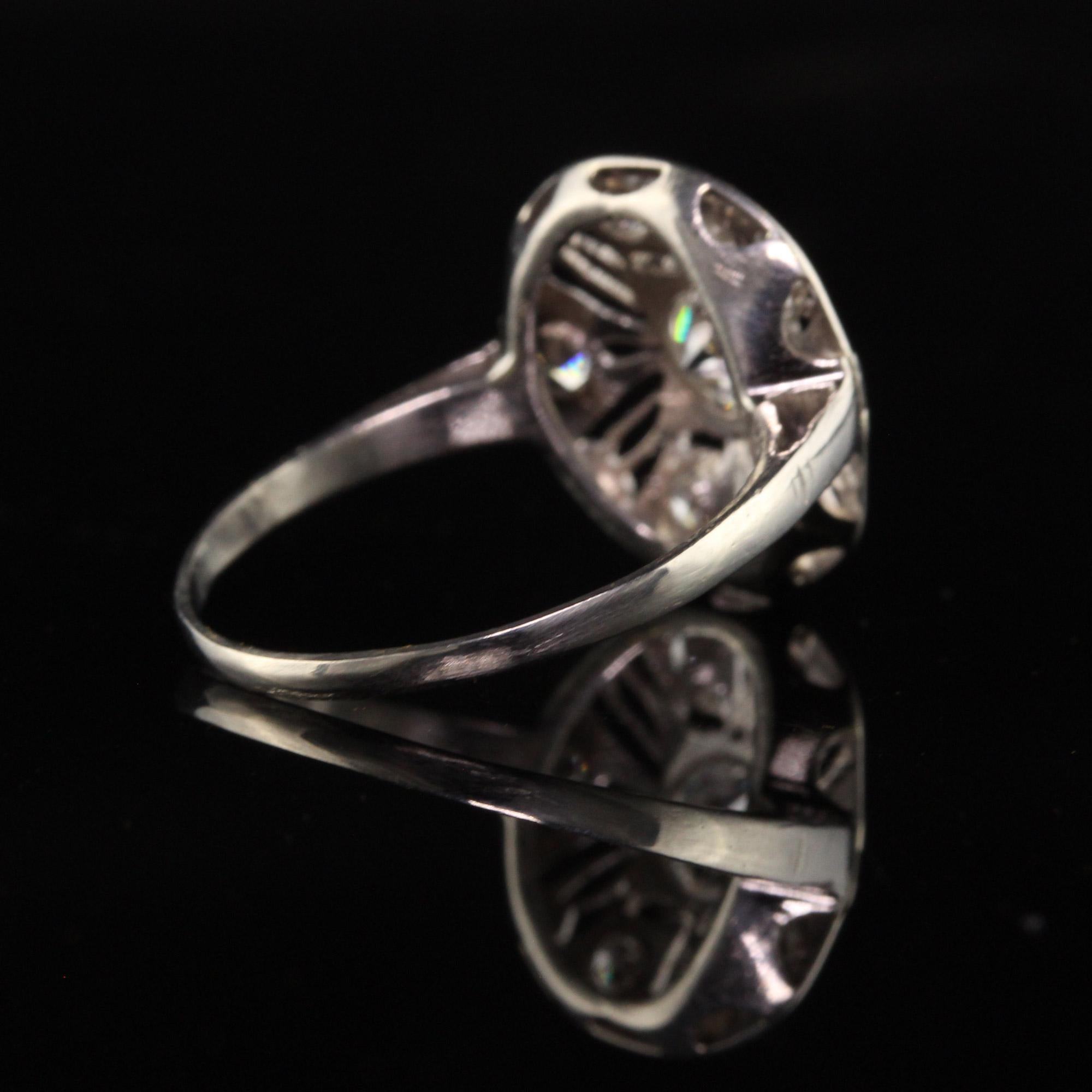 Women's Antique Art Deco 14K White Gold Old European Cut Diamond Engagement Ring For Sale