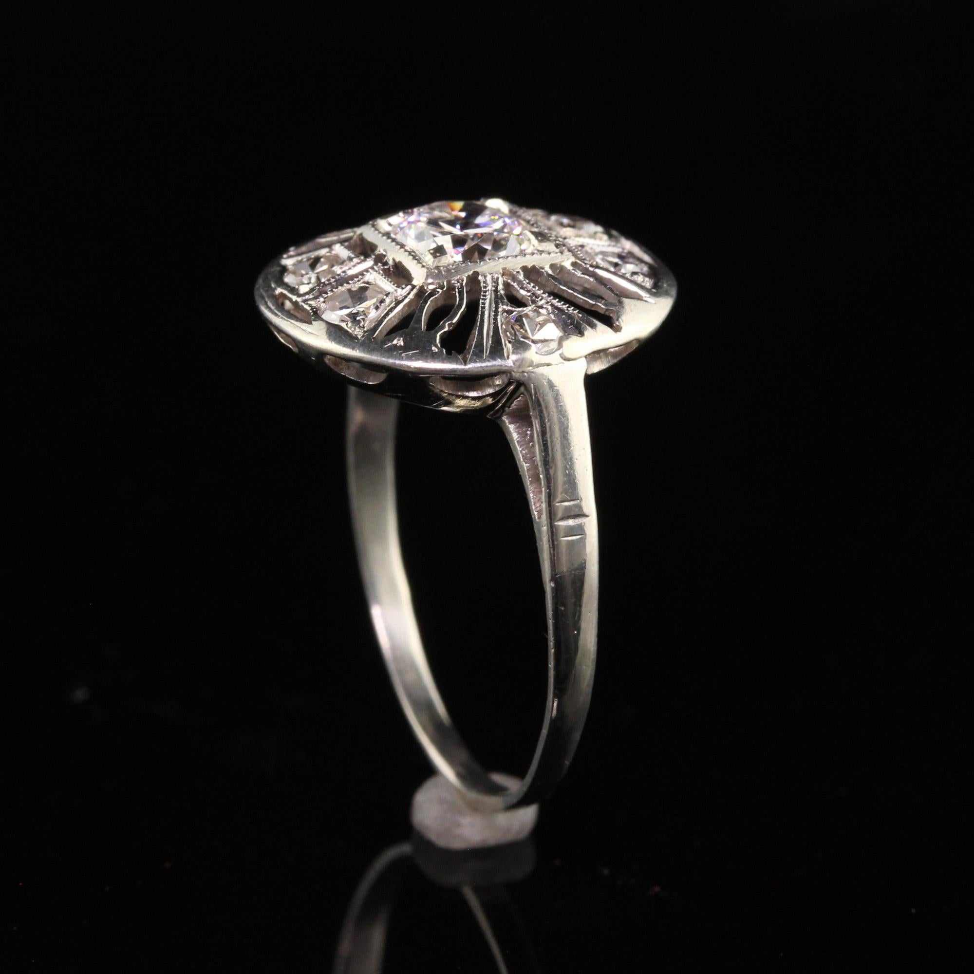 Antique Art Deco 14K White Gold Old European Cut Diamond Engagement Ring For Sale 1