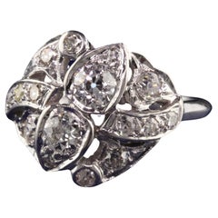 Antique Art Deco 14K White Gold Old European Cut Diamond Filigree Ring