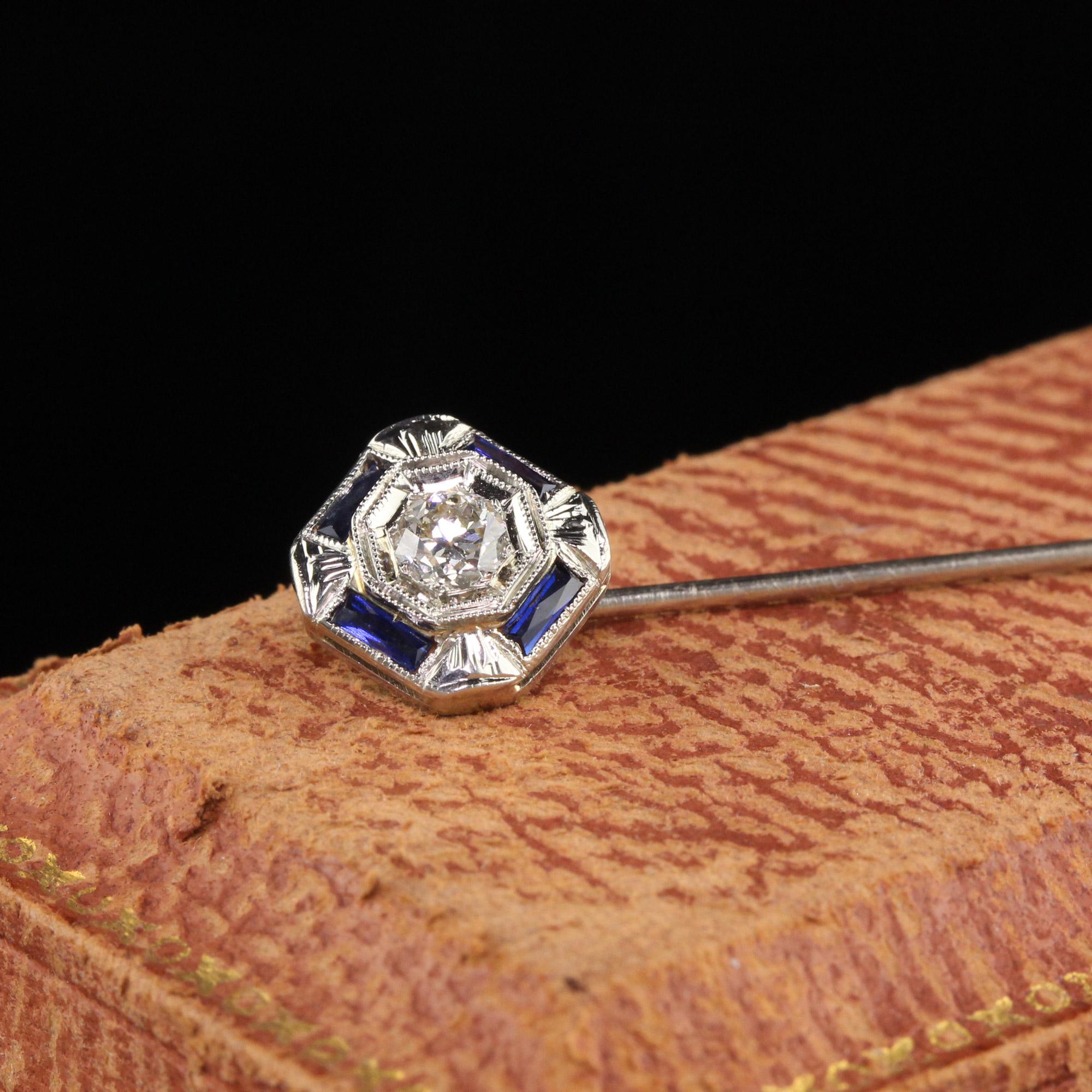 Antique Art Deco 14K White Gold Old European Cut Diamond Stick Pin In Good Condition In Great Neck, NY