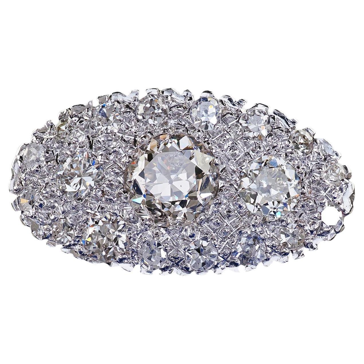 Antiker Art Deco 14K Weißgold Old European Diamond Cluster Saddle Ring