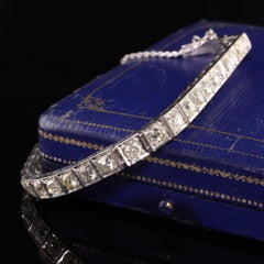 Pulsera antigua Art Decó de oro blanco de 14 quilates con línea de diamantes talla mina antigua