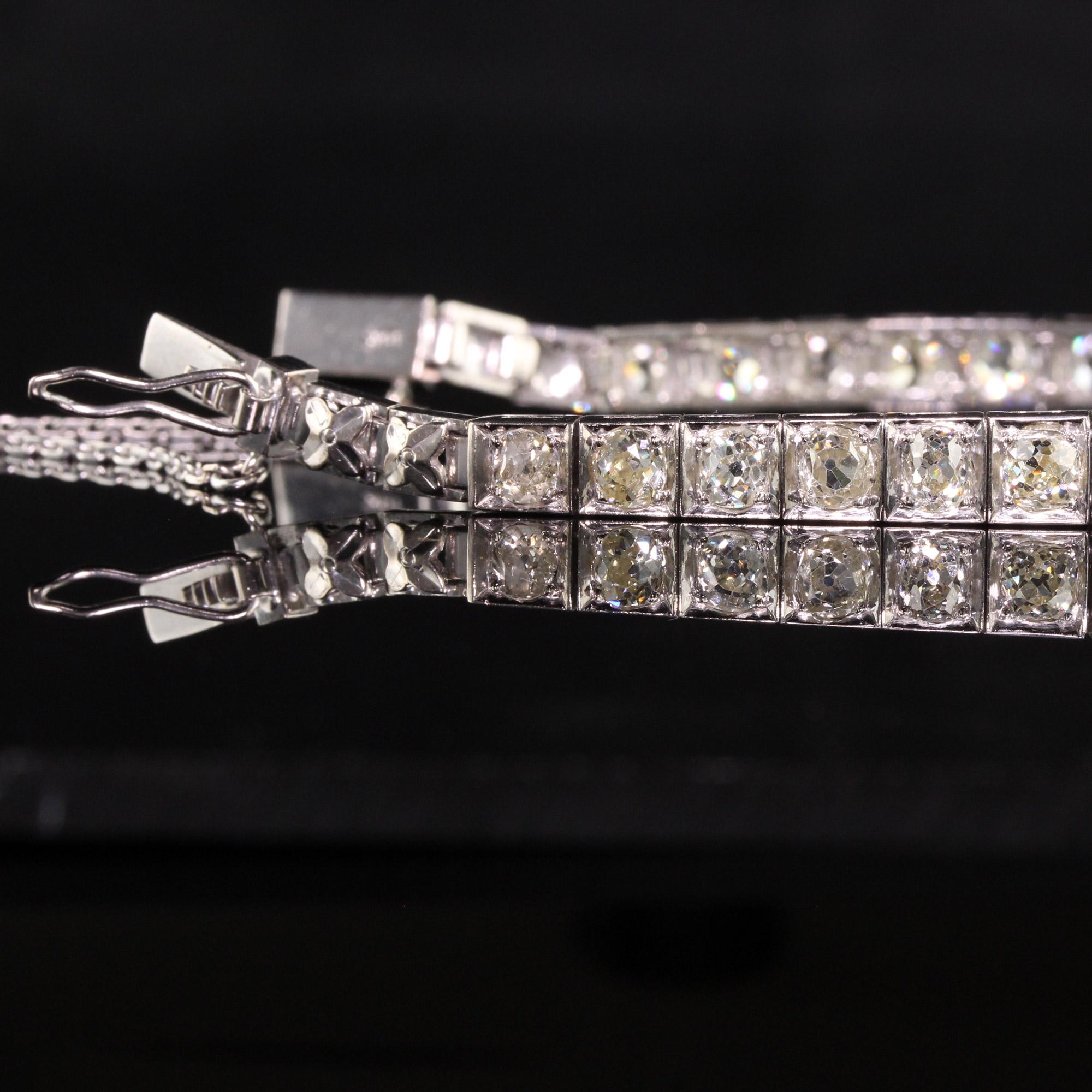 Antique Art Deco 14K White Gold Old Mine Cut Diamond Line Bracelet For Sale 1
