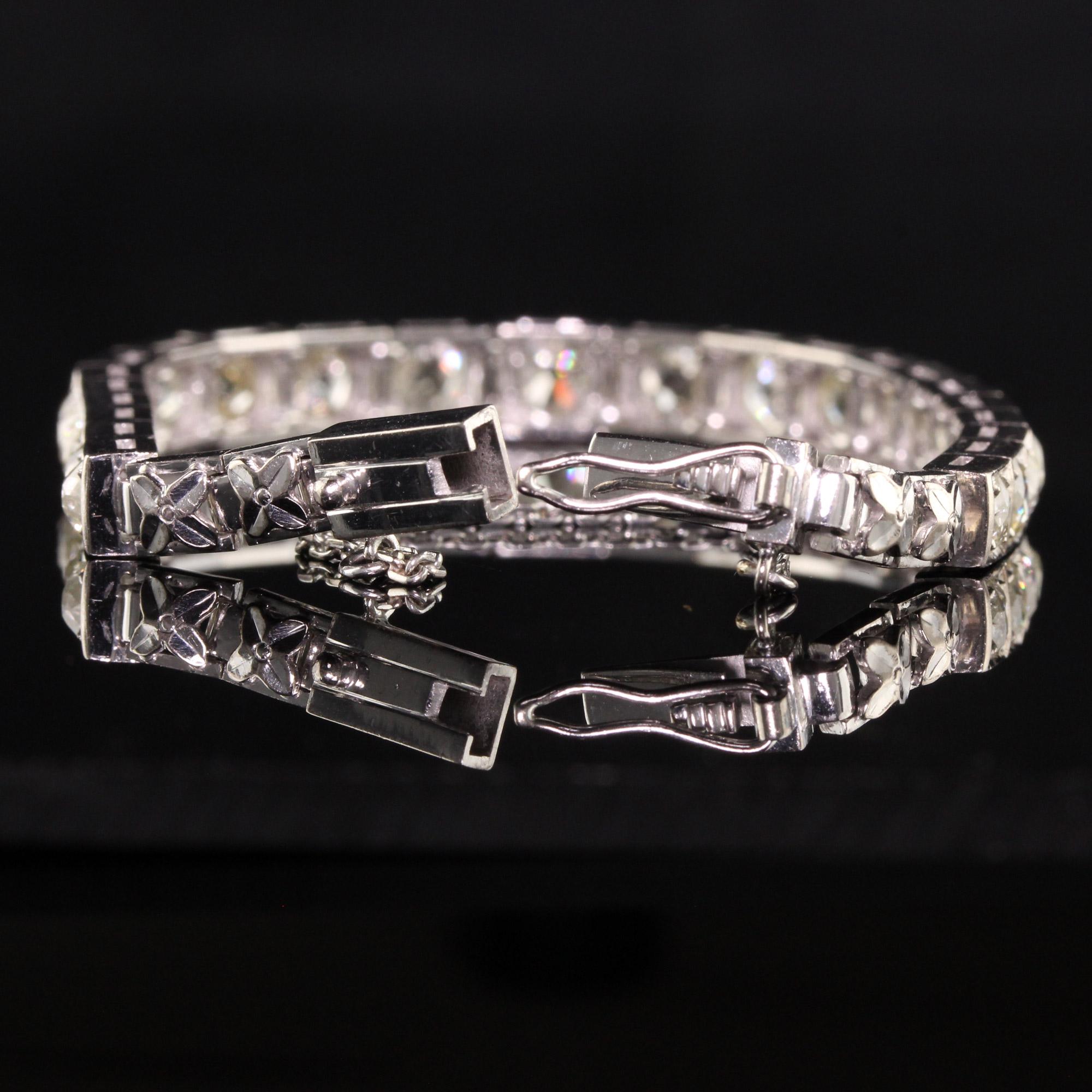 Antique Art Deco 14K White Gold Old Mine Cut Diamond Line Bracelet For Sale 2