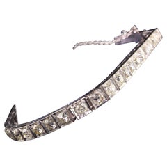 Antico bracciale Art Deco in oro bianco 14 carati con diamanti taglio miniera