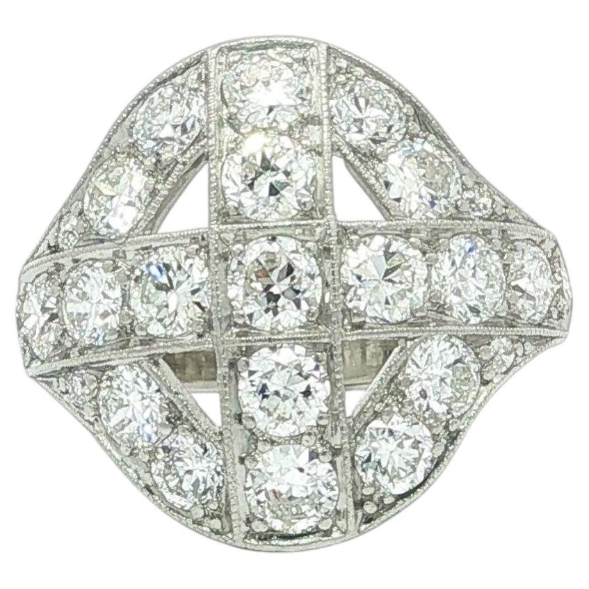 Antique Art Deco 14k White Gold & Platinum 3ctw Large Diamond Celtic Cross Ring For Sale