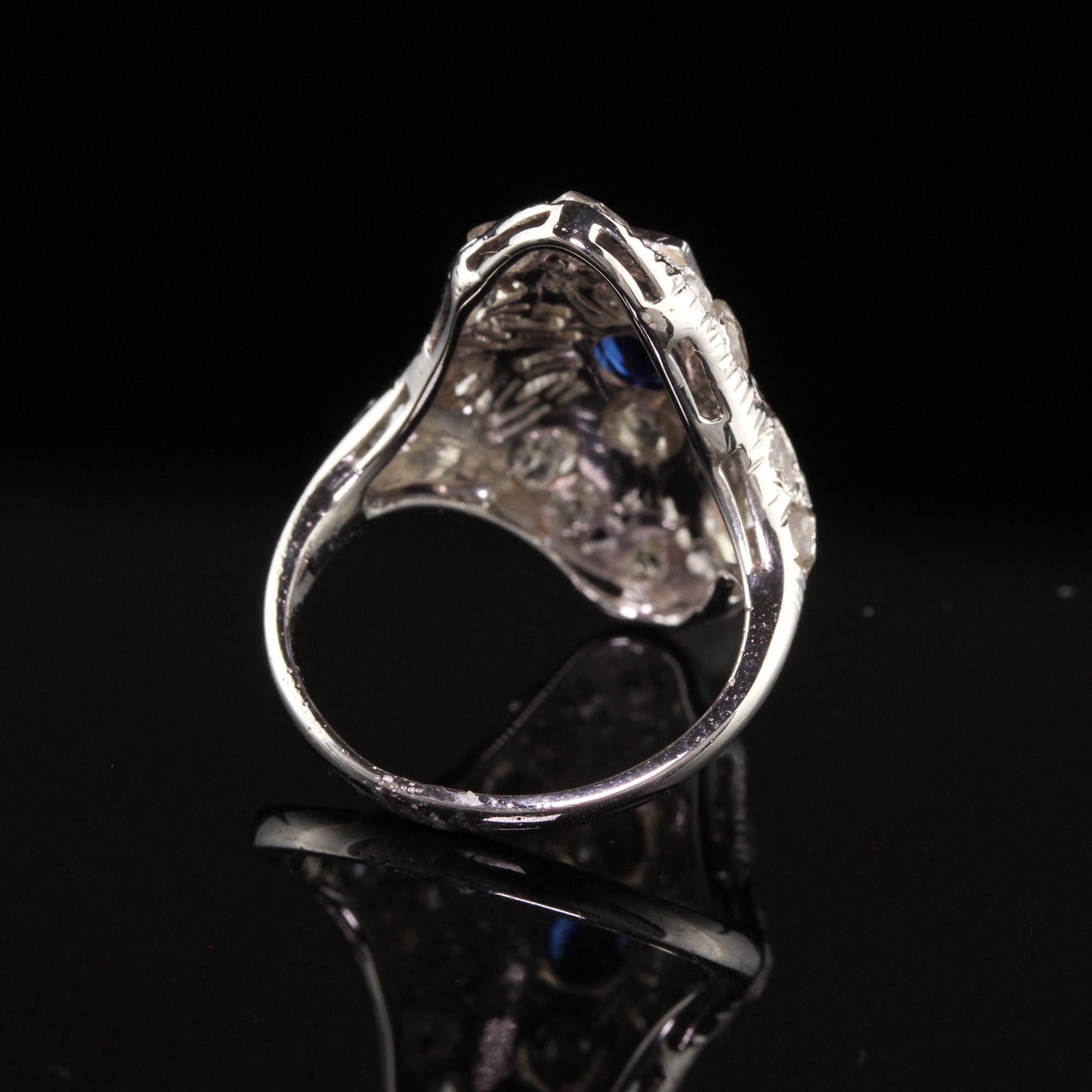 Women's Antique Art Deco 14K White Gold Rose Cut Diamond Filigree Shield Ring For Sale