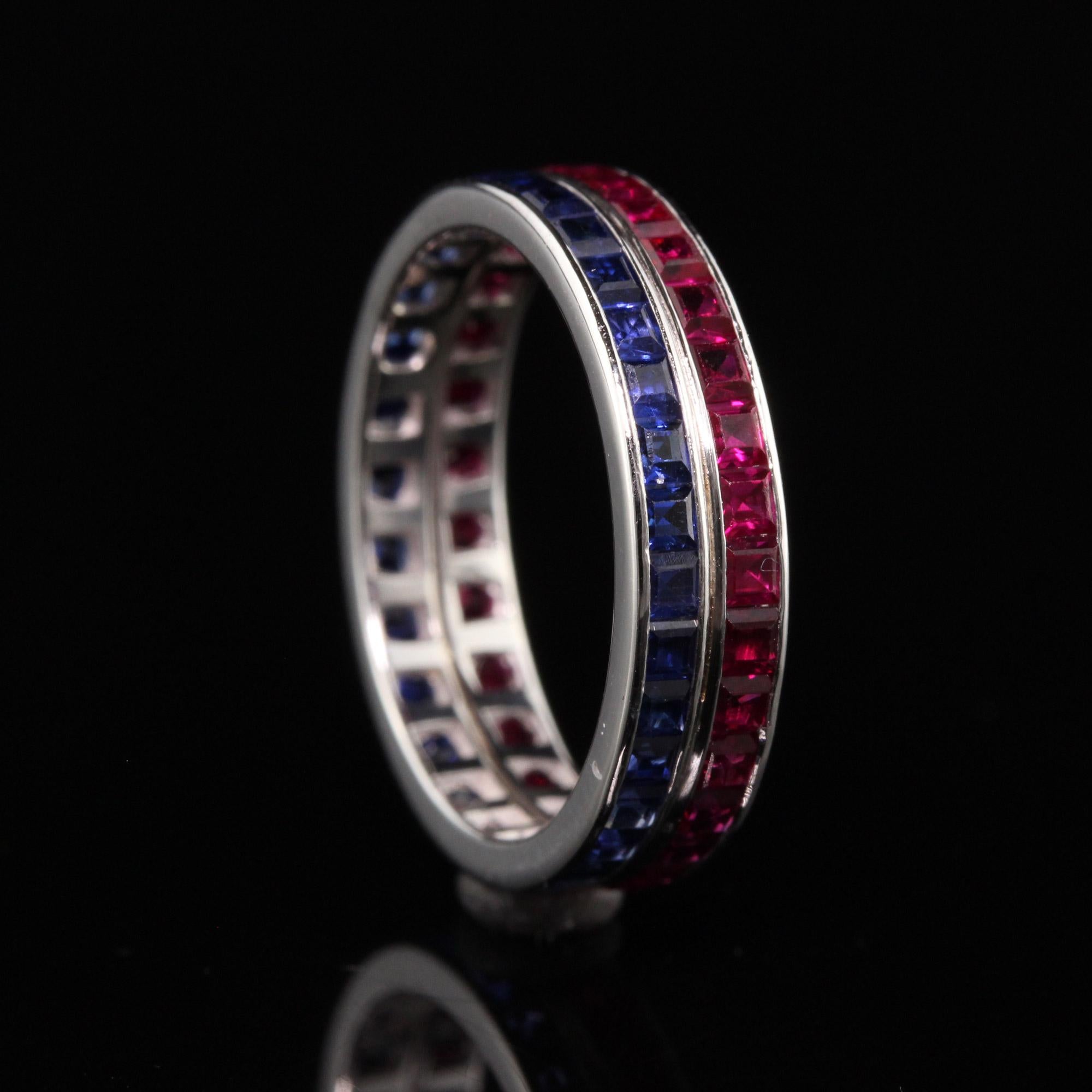 Antique Art Deco 14K White Gold Ruby and Sapphire Eternity Band In Good Condition For Sale In Great Neck, NY