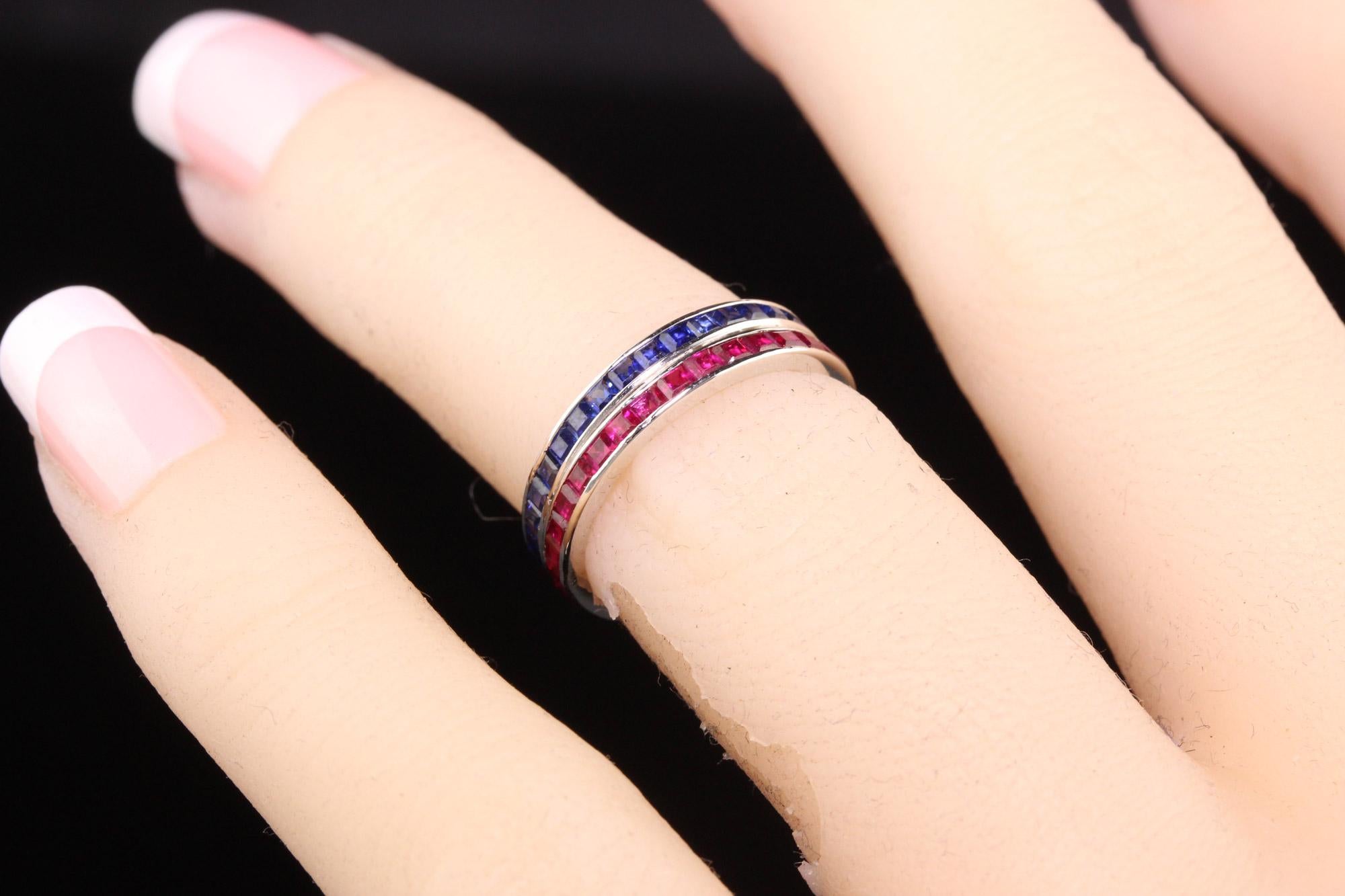 Women's Antique Art Deco 14K White Gold Ruby and Sapphire Eternity Band For Sale