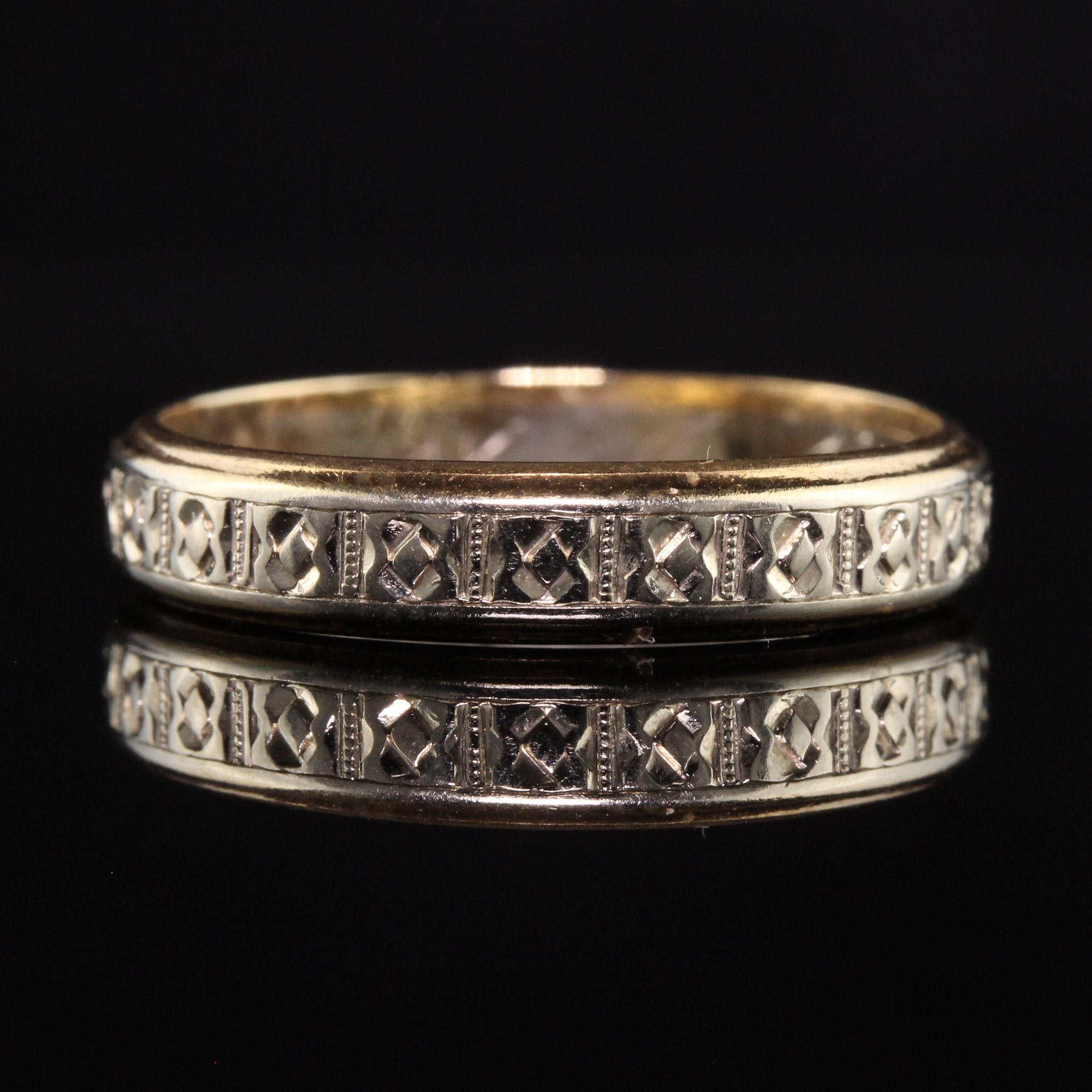 Women's Antique Art Deco 14K Yellow and White Gold Engraved Wedding Band For Sale