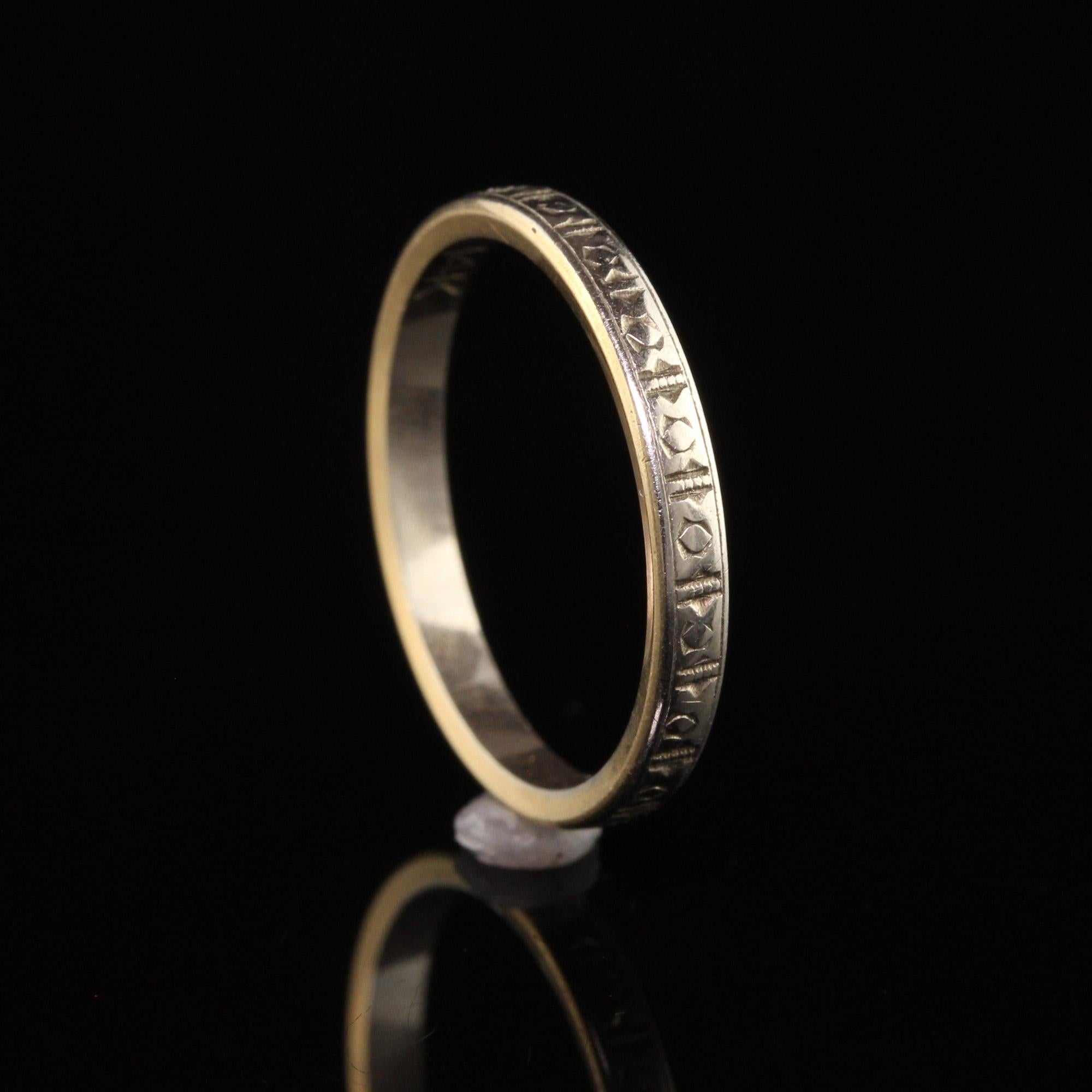 Antique Art Deco 14K Yellow and White Gold Engraved Wedding Band For Sale 1