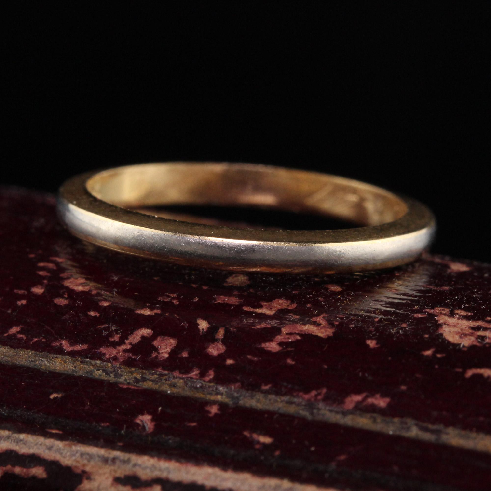 Beautiful Antique Art Deco 14K Yellow and White Gold Lohengrin Engraved Wedding Band. This classic wedding band was made by Lohengrin and is crafted in 14K yellow and white gold. The inside of the band is engraved and reads 