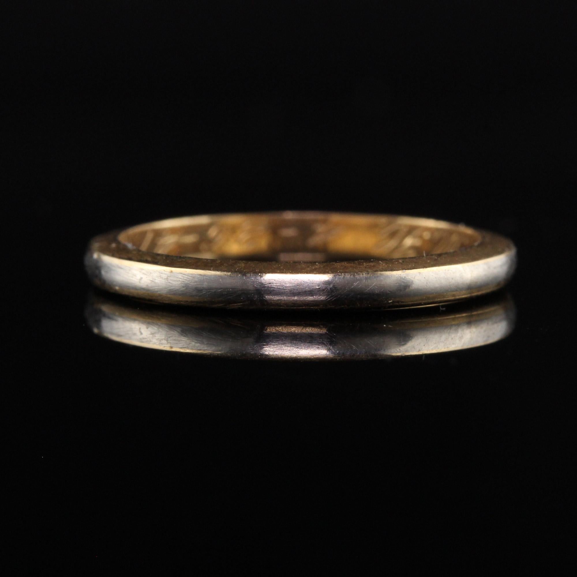 Antique Art Deco 14K Yellow and White Gold Lohengrin Engraved Wedding Band In Good Condition In Great Neck, NY