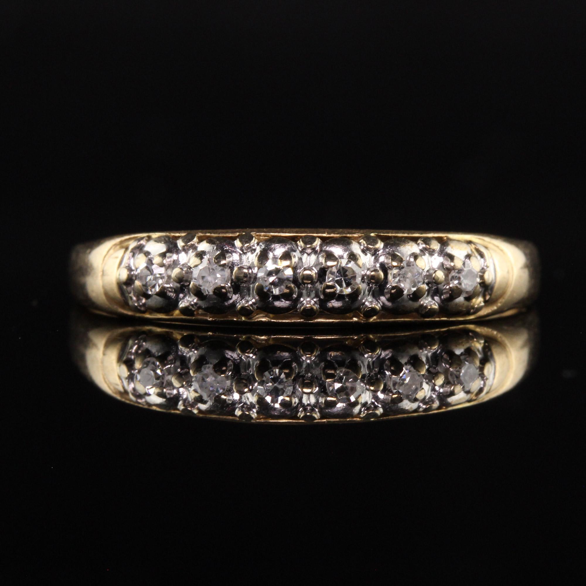 Antique Art Deco 14K Yellow and White Gold Single Cut Diamond Wedding Band In Good Condition For Sale In Great Neck, NY