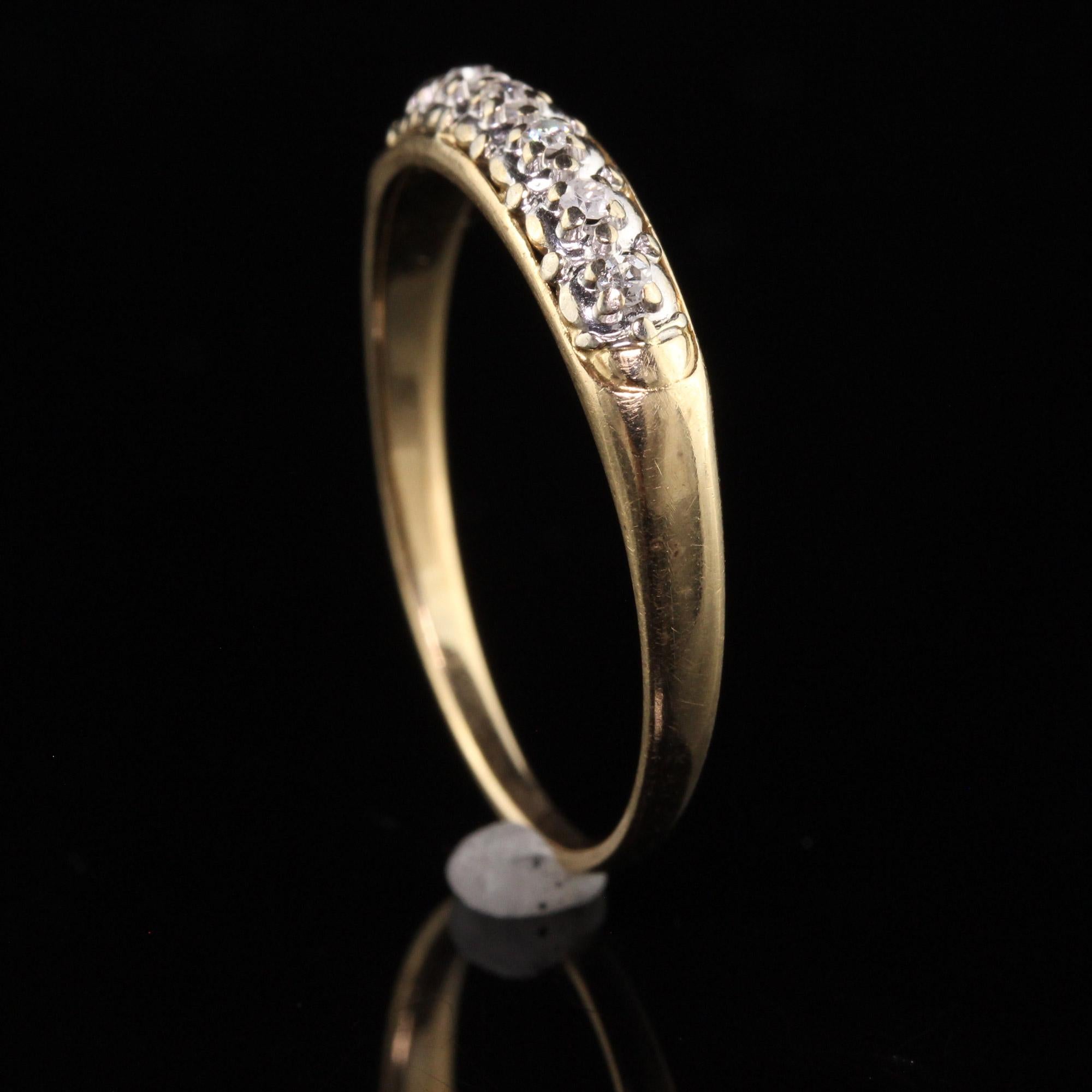 Antique Art Deco 14K Yellow and White Gold Single Cut Diamond Wedding Band For Sale 1