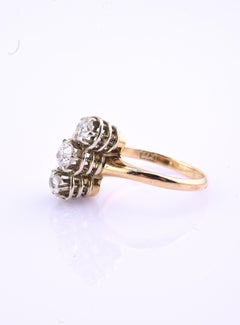 Antique Art Deco 14K Yellow Gold 3 Diamond Ring Ring Size 6 3.10 Grams