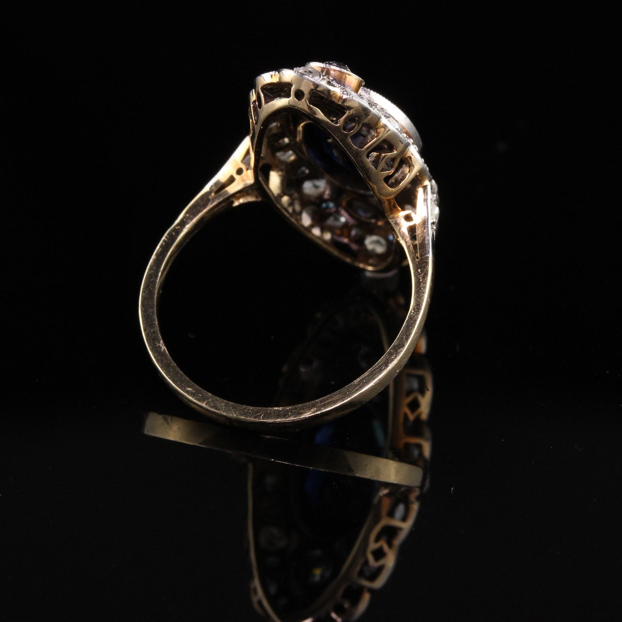 Antique Art Deco 14K Yellow Gold and Platinum Diamond and Sapphire Ring In Good Condition In Great Neck, NY