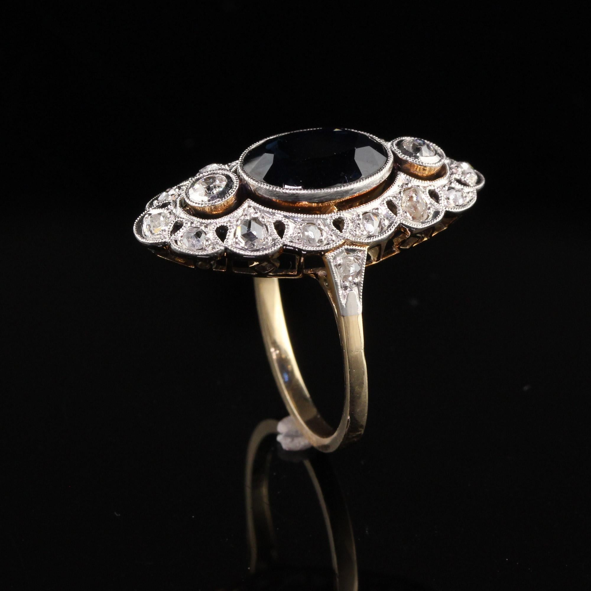 Women's or Men's Antique Art Deco 14K Yellow Gold and Platinum Diamond and Sapphire Ring