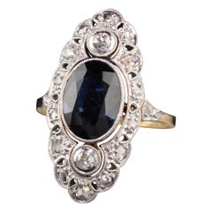 Antique Art Deco 14K Yellow Gold and Platinum Diamond and Sapphire Ring