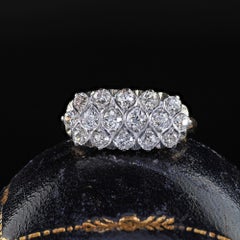Antique Art Deco 14K Yellow Gold and Platinum Old Euro Diamond Saddle Ring