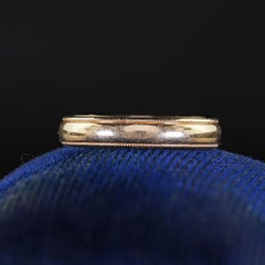 Fascia nuziale Art Deco in oro giallo 14K Art Carved - Misura 7 1/4