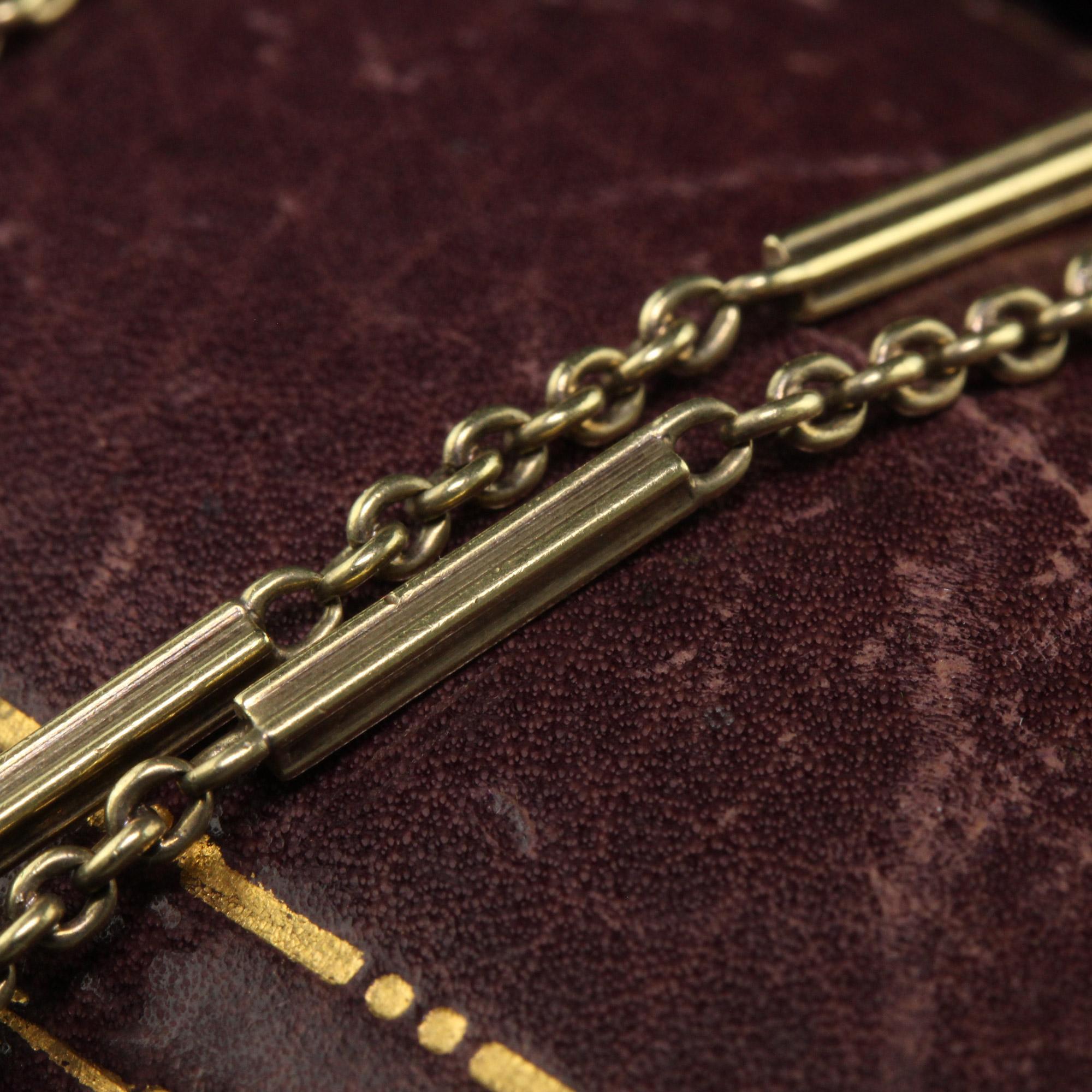 Women's Antique Art Deco 14K Yellow Gold Bar Link Chain Necklace - 14.5 Inches For Sale