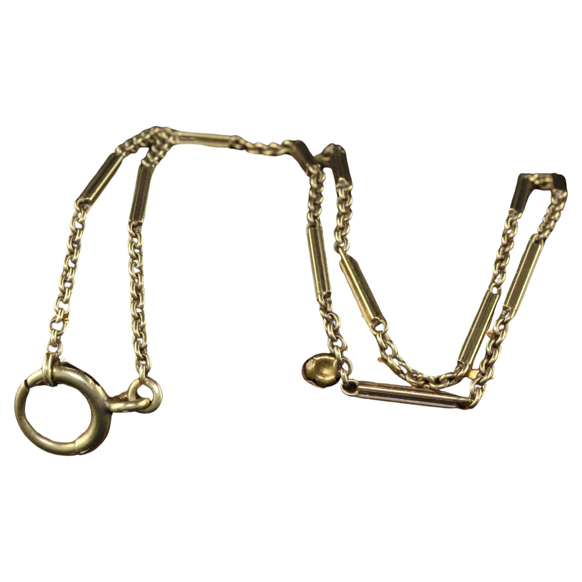 Antique Art Deco 14K Yellow Gold Bar Link Chain Necklace - 14.5 Inches