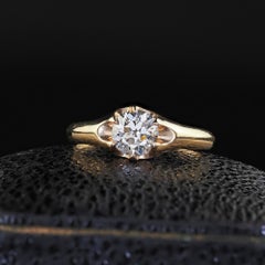 Antique Art Deco 14K Yellow Gold Belcher Old Euro Diamond Engagement Ring - GIA
