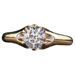 Antique Art Deco 14K Yellow Gold Belcher Old Euro Diamond Engagement Ring - GIA