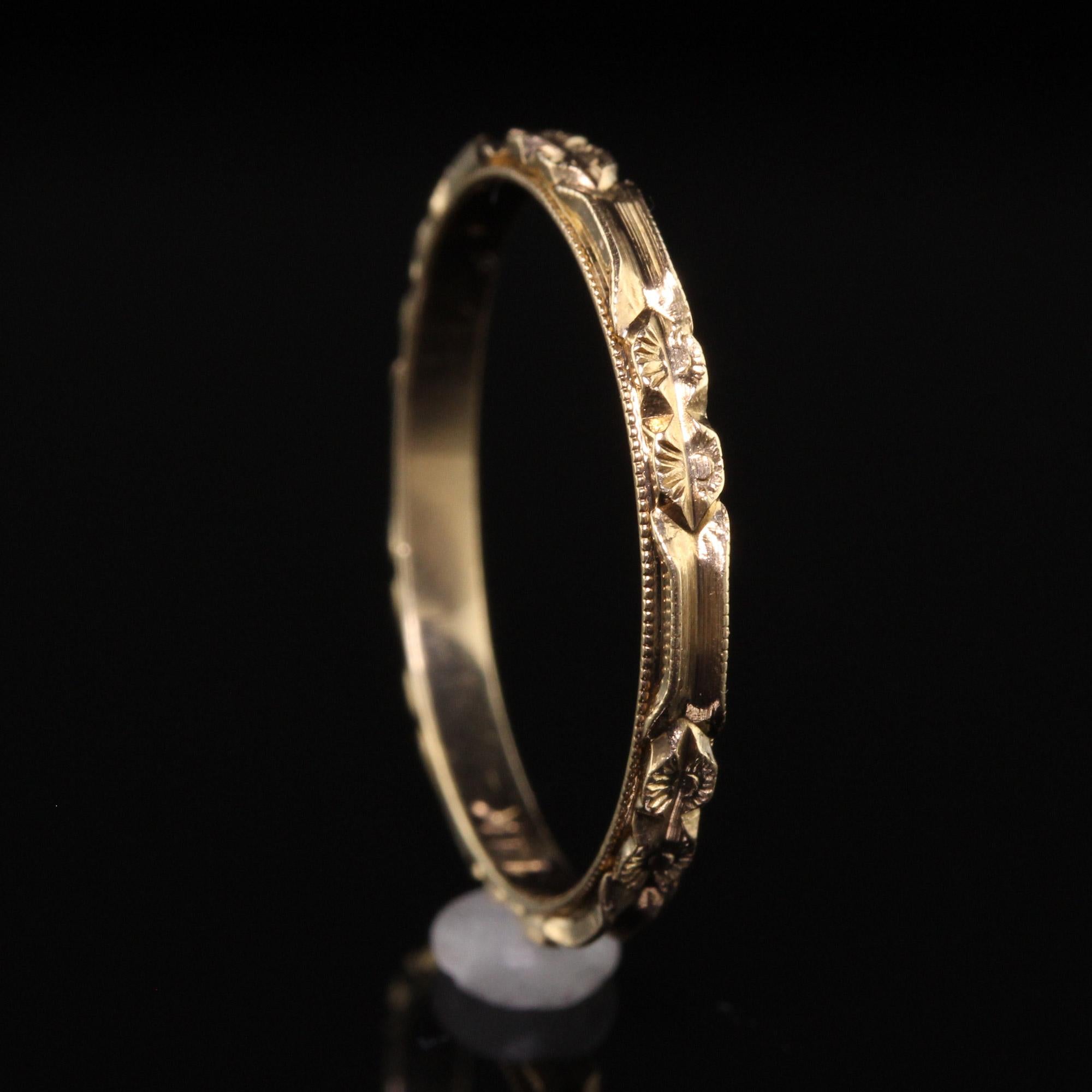 Women's Antique Art Deco 14K Yellow Gold Blossom Engraved Wedding Band For Sale