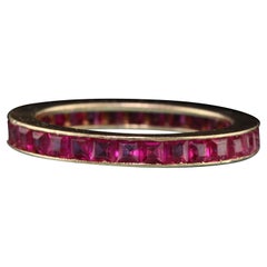 Antique Art Deco 14K Yellow Gold Burma Ruby Eternity Band