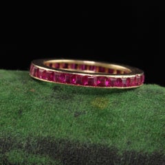 Antique Art Deco 14K Yellow Gold Burma Ruby Eternity Band