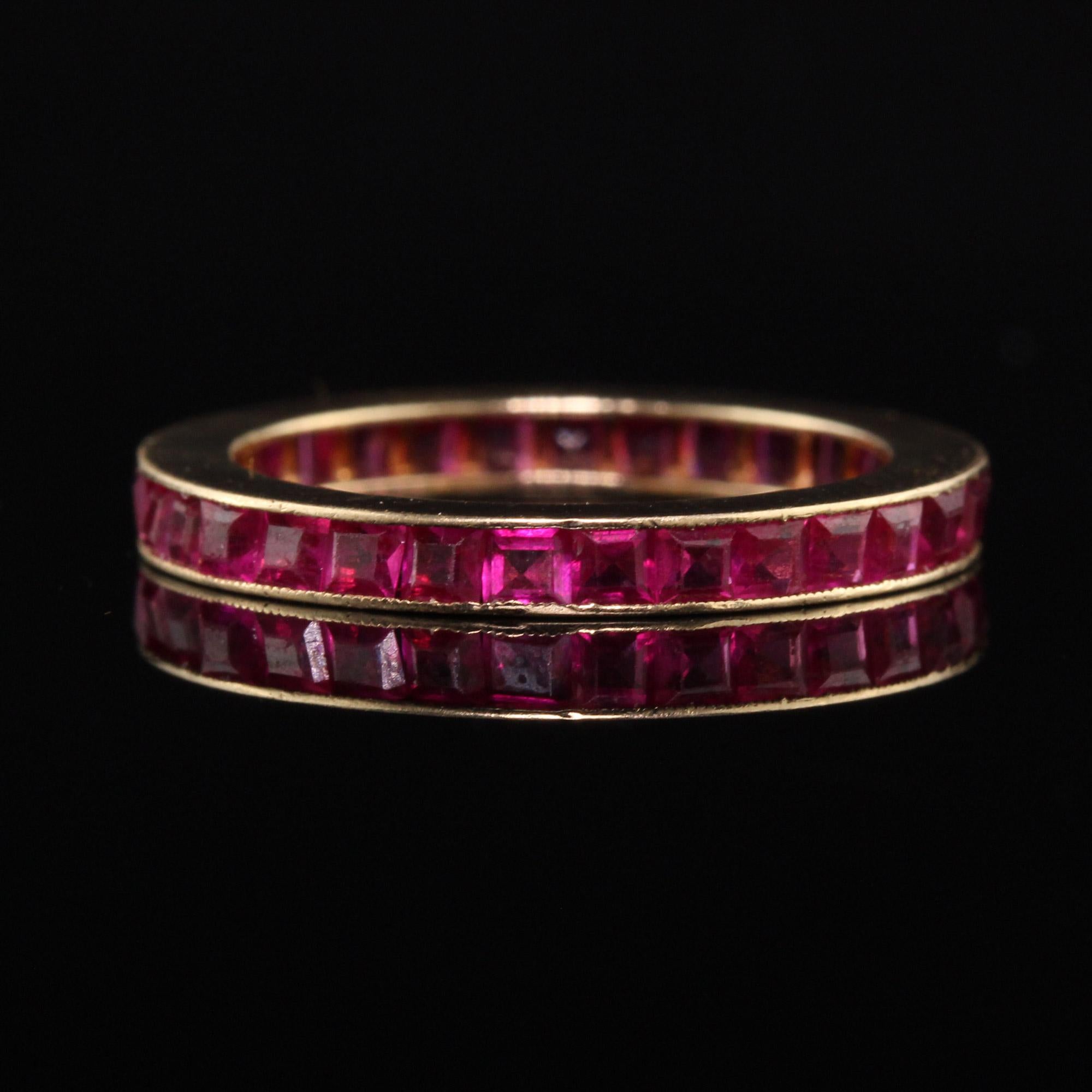 Antique Art Deco 14K Yellow Gold Burma Ruby Eternity Band In Good Condition In Great Neck, NY