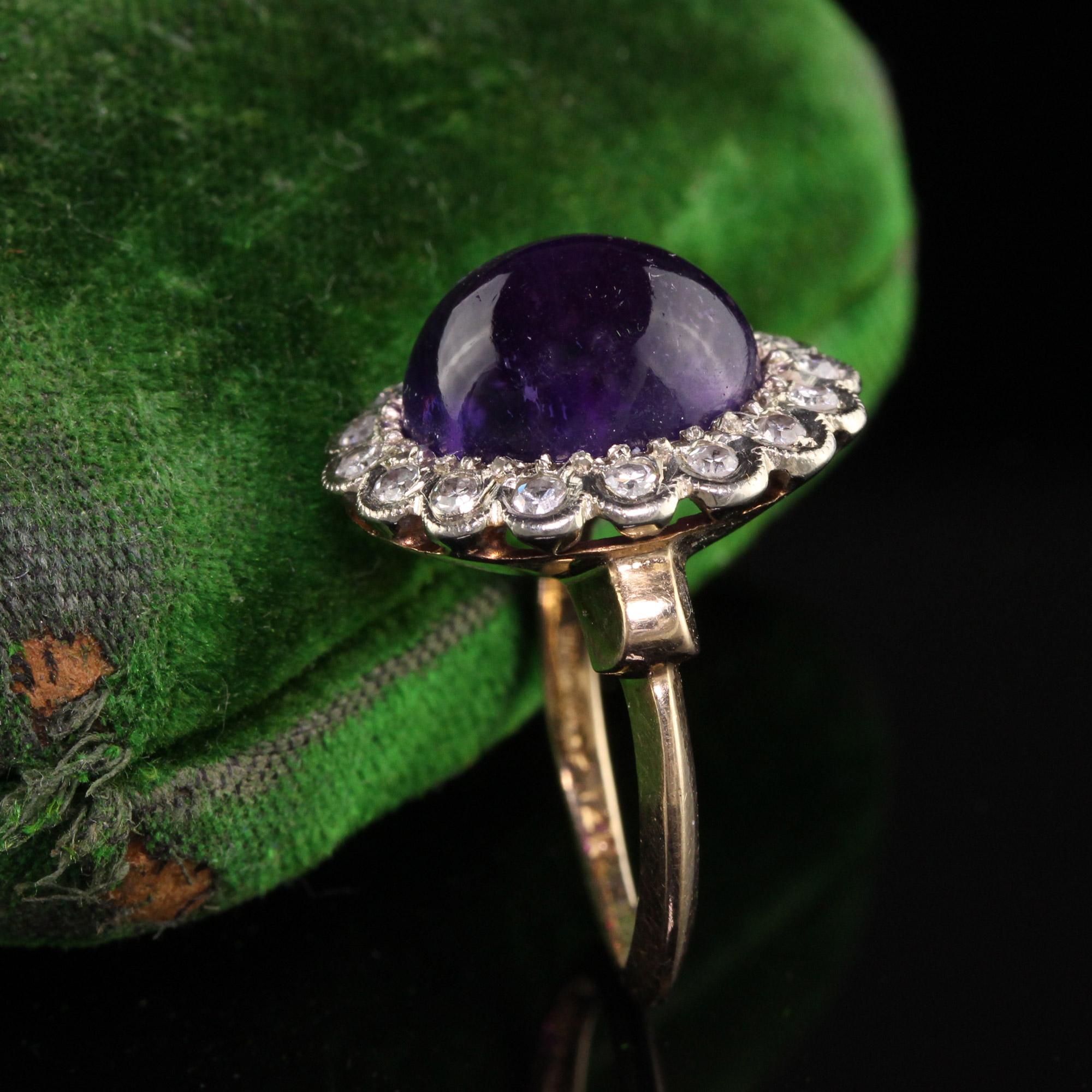 Antiker Art Deco 14K Gelbgold Cabochon Amethyst Diamant Halo-Ring (Art déco)
