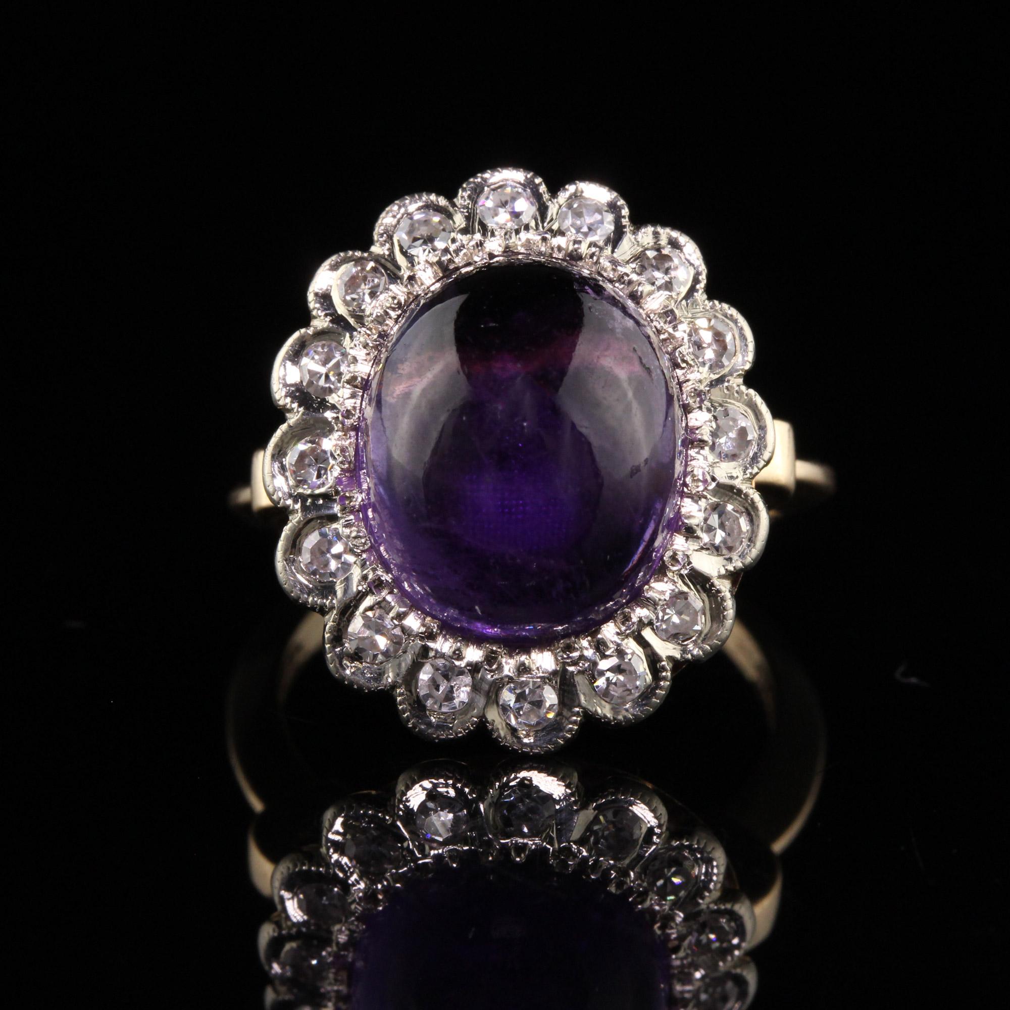 Antiker Art Deco 14K Gelbgold Cabochon Amethyst Diamant Halo-Ring Damen