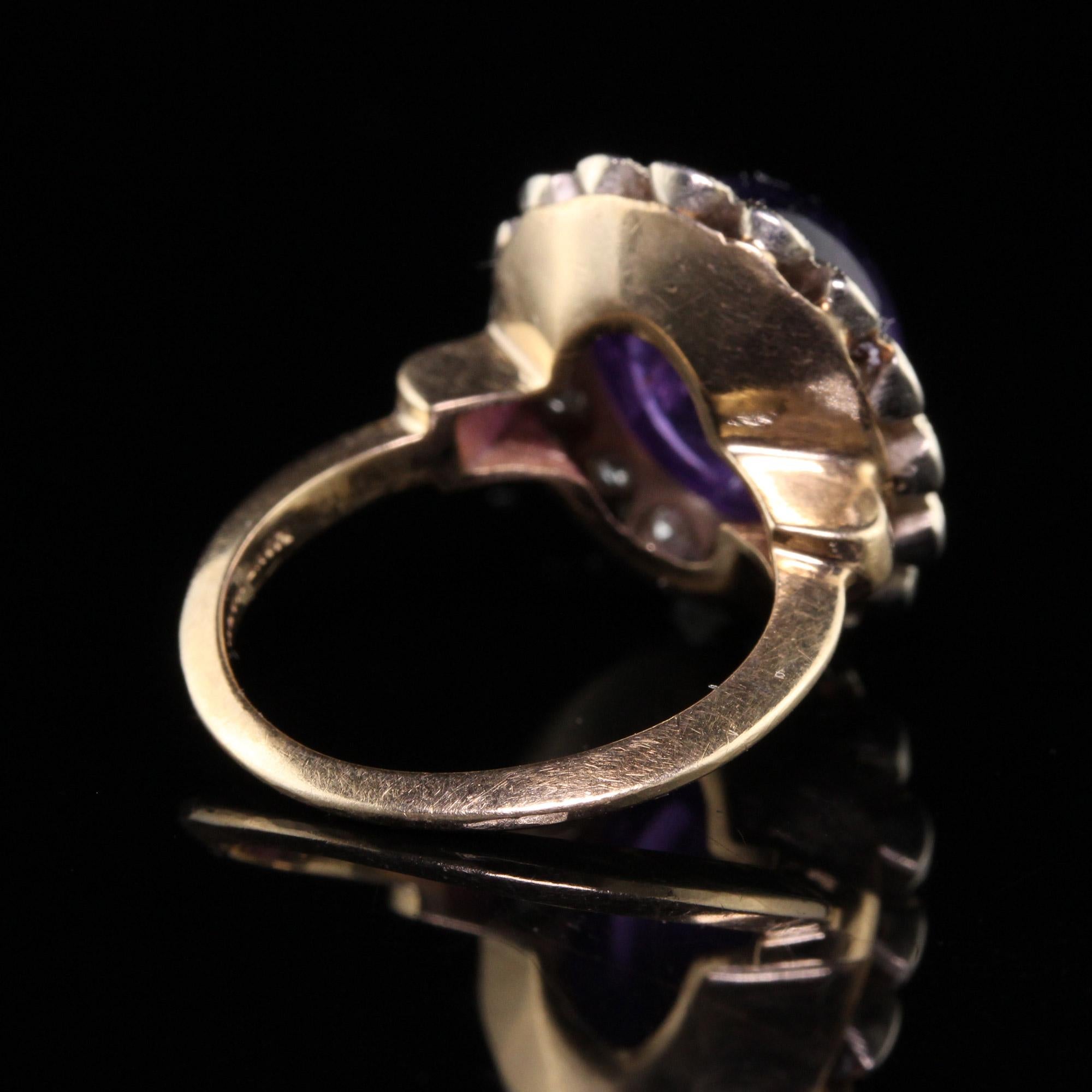 Antiker Art Deco 14K Gelbgold Cabochon Amethyst Diamant Halo-Ring 1