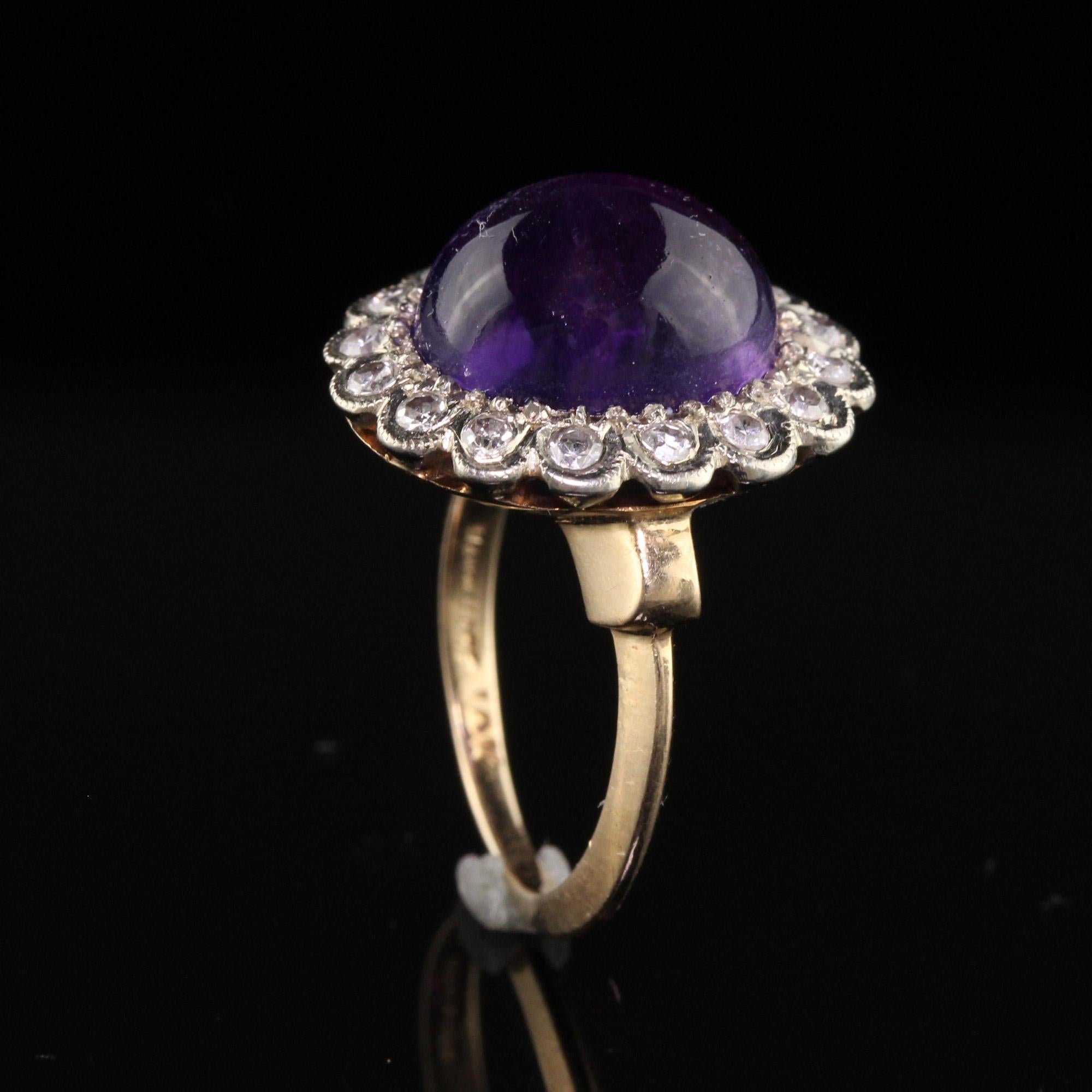 Antiker Art Deco 14K Gelbgold Cabochon Amethyst Diamant Halo-Ring 2