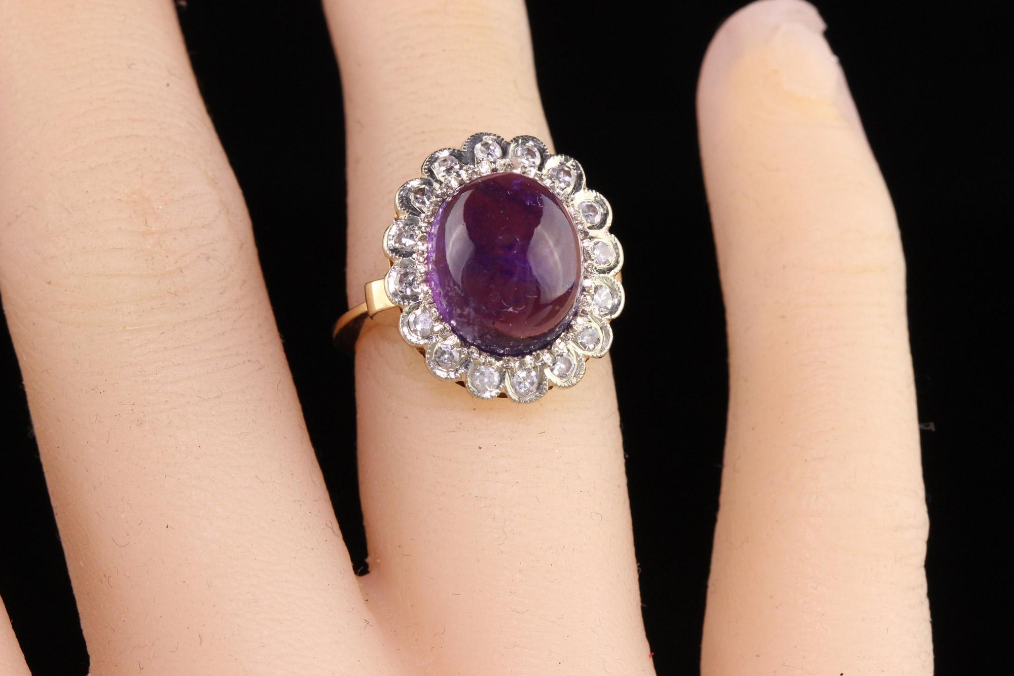 Antiker Art Deco 14K Gelbgold Cabochon Amethyst Diamant Halo-Ring 3