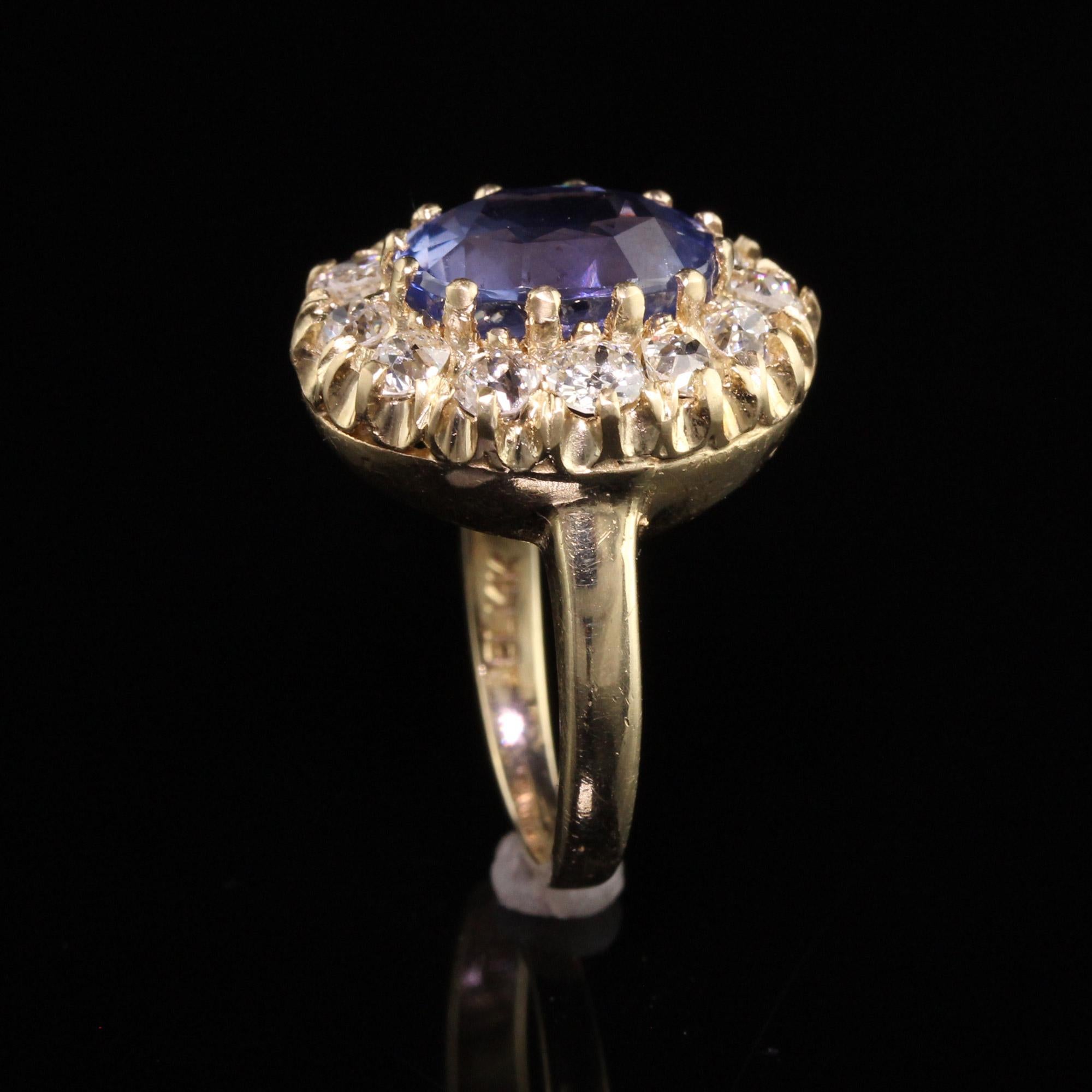 Art Deco Vintage Retro 14K Yellow Gold Ceylon Sapphire and Diamond Engagement Ring - AGL For Sale
