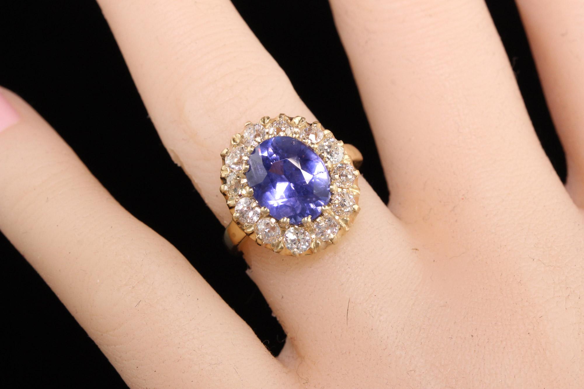 Oval Cut Vintage Retro 14K Yellow Gold Ceylon Sapphire and Diamond Engagement Ring - AGL For Sale