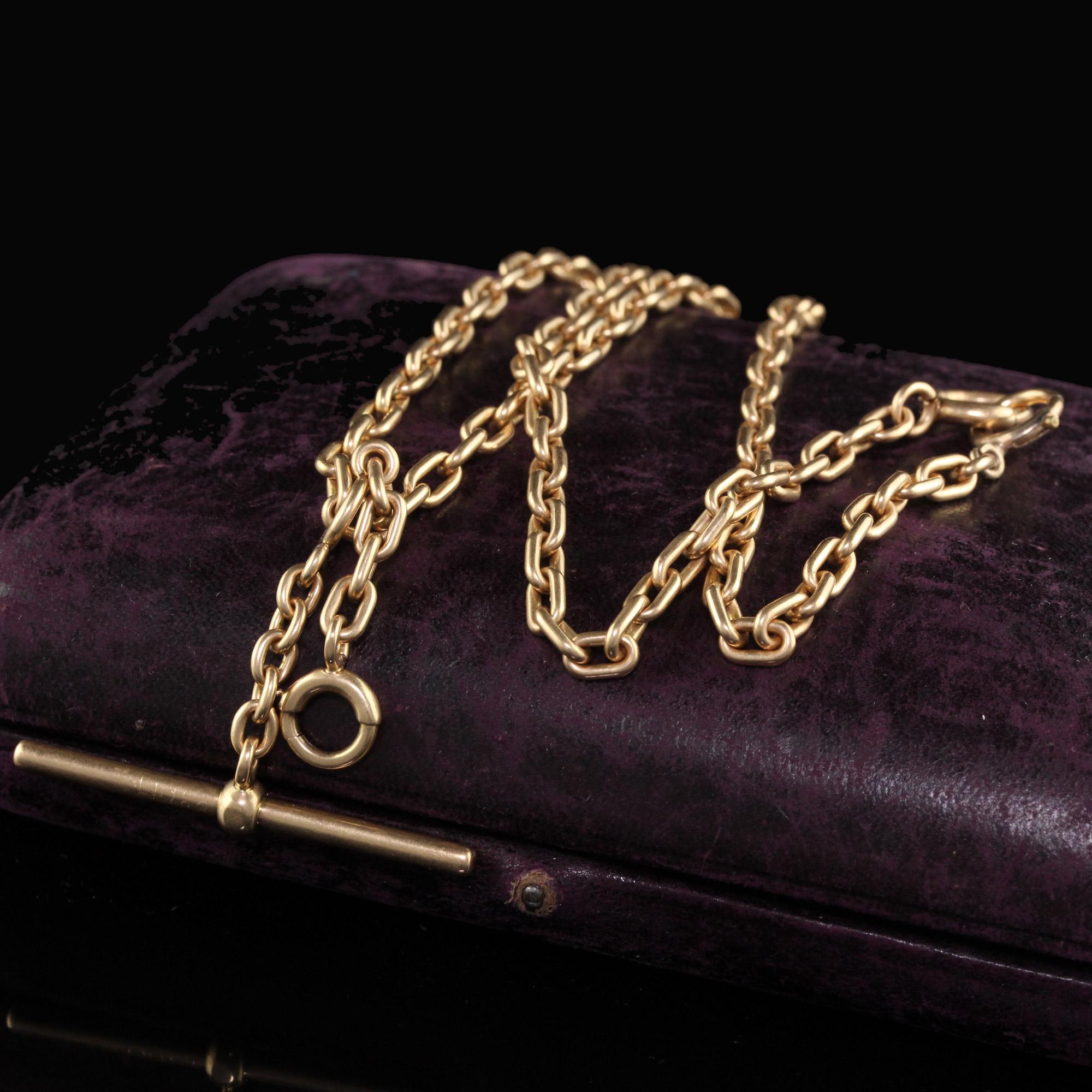 Schöne antike Art Deco 14K Gelbgold Kette Link Halskette T Bar Drop - 17,5 Zoll. Diese wunderschöne Halskette ist aus 14k Gelbgold gefertigt. Die Glieder sind eine massive Goldkette, die durch einen T-Bar-Tropfen geht, an dem ein Anhänger befestigt
