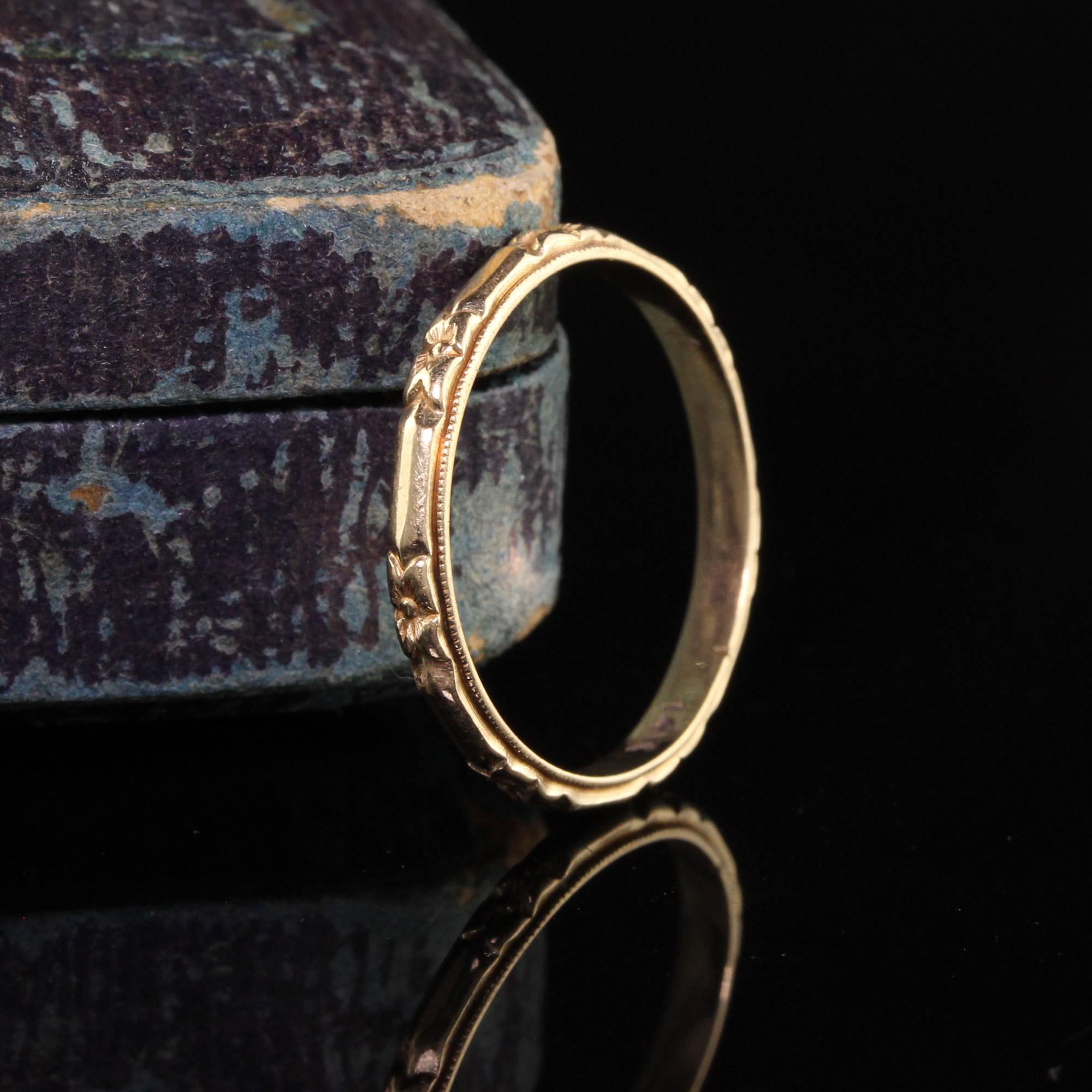 Antiker antiker Art Deco 14K Gelbgold Klassischer gravierter Ehering (Art déco)