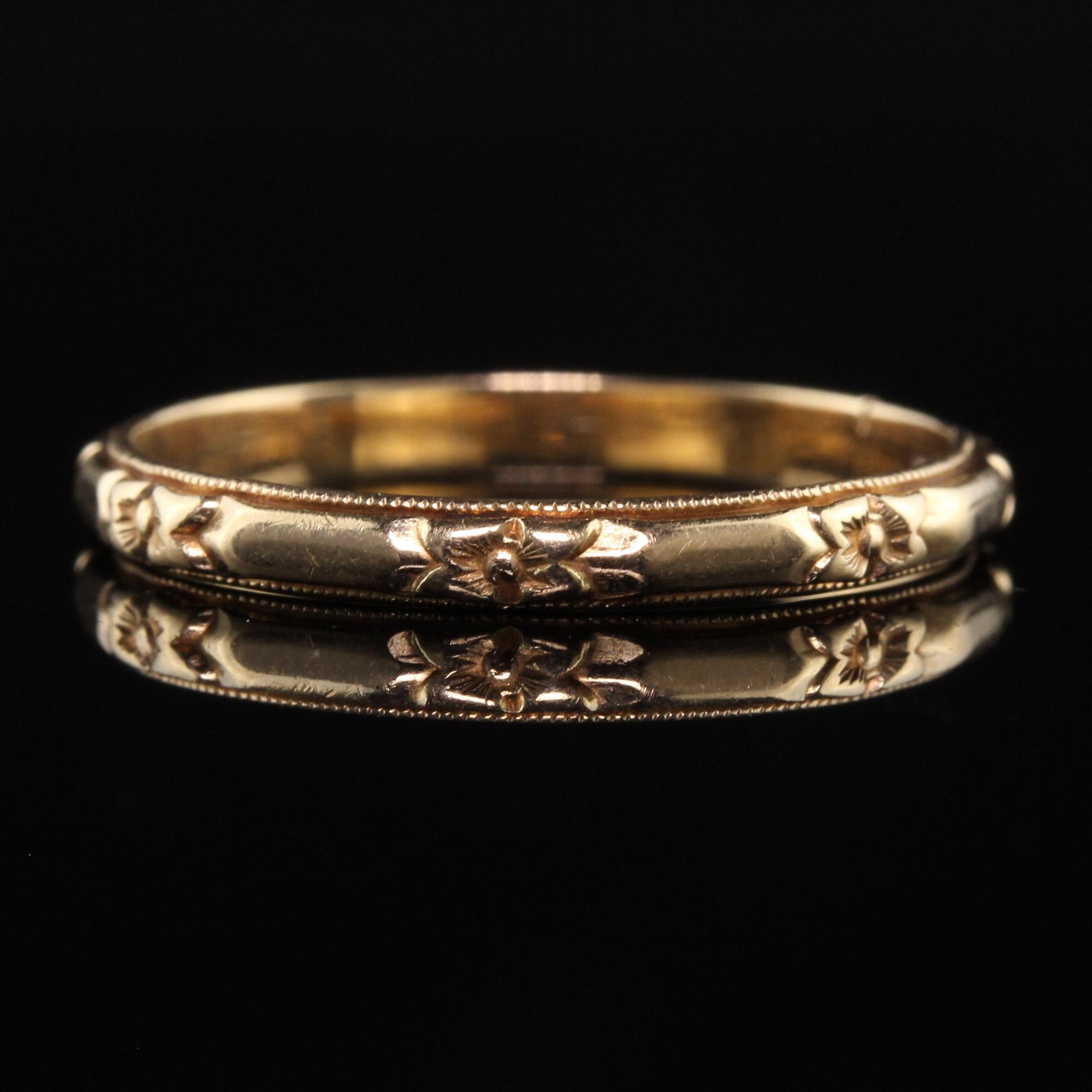 Antiker antiker Art Deco 14K Gelbgold Klassischer gravierter Ehering im Zustand „Gut“ in Great Neck, NY