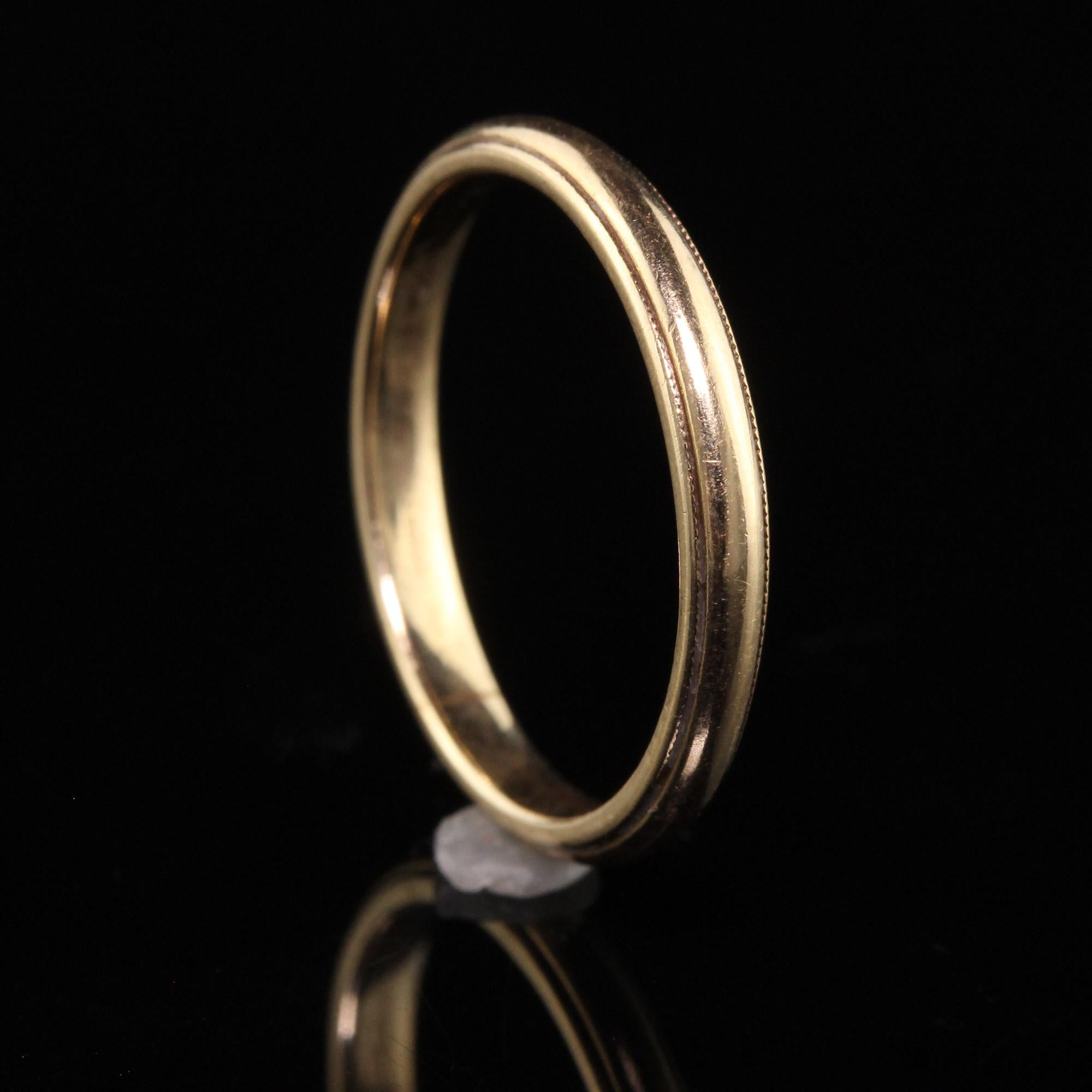 Women's or Men's Antique Art Deco 14K Yellow Gold Classic Engraved Wedding Band For Sale