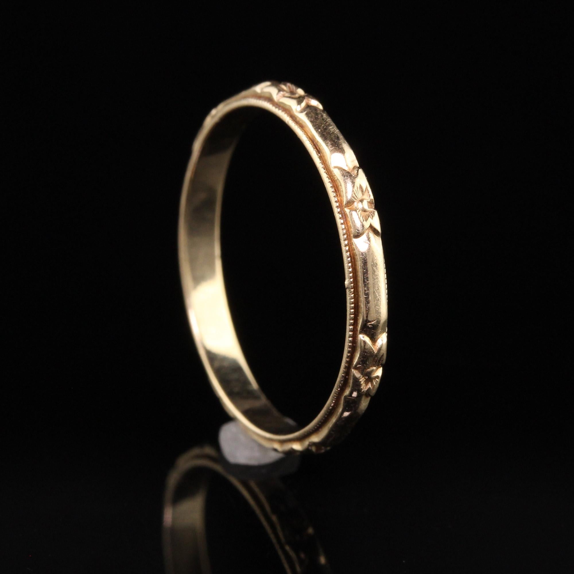 Antiker antiker Art Deco 14K Gelbgold Klassischer gravierter Ehering Damen