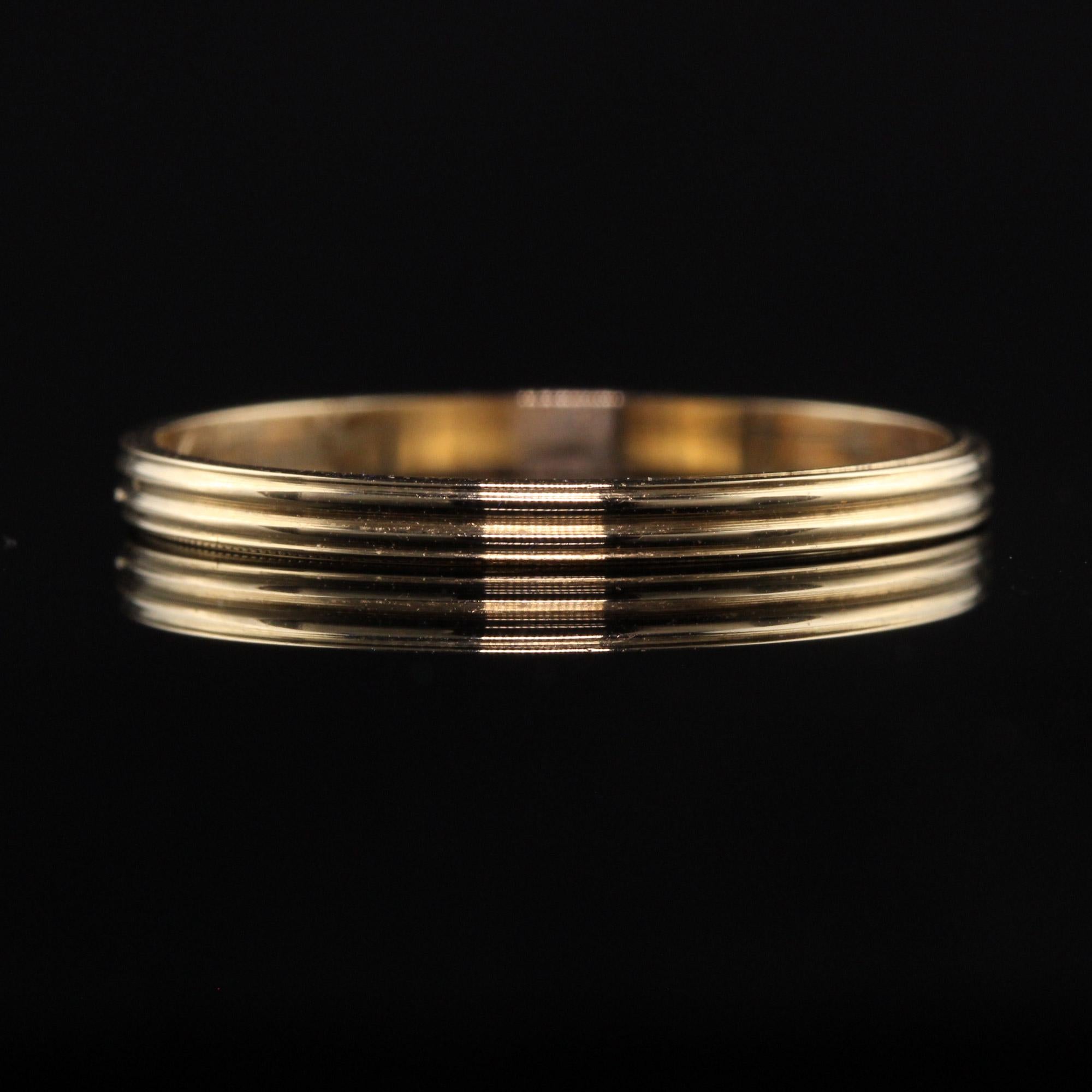 Women's Antique Art Deco 14K Yellow Gold Classic Grooved Wedding Band For Sale