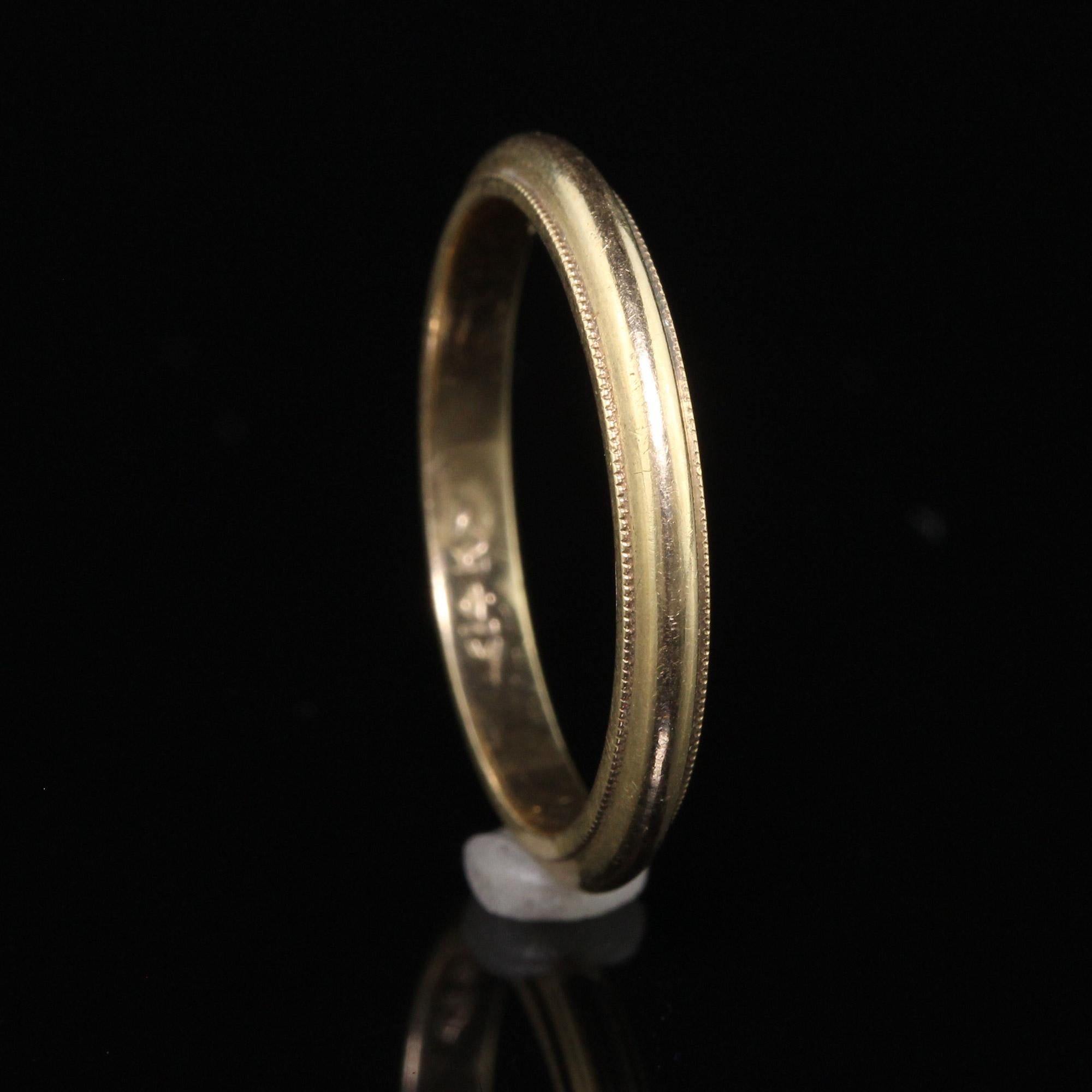 Antique Art Deco 14K Yellow Gold Classic Milgrain Wedding Band - Size 7 For Sale 1