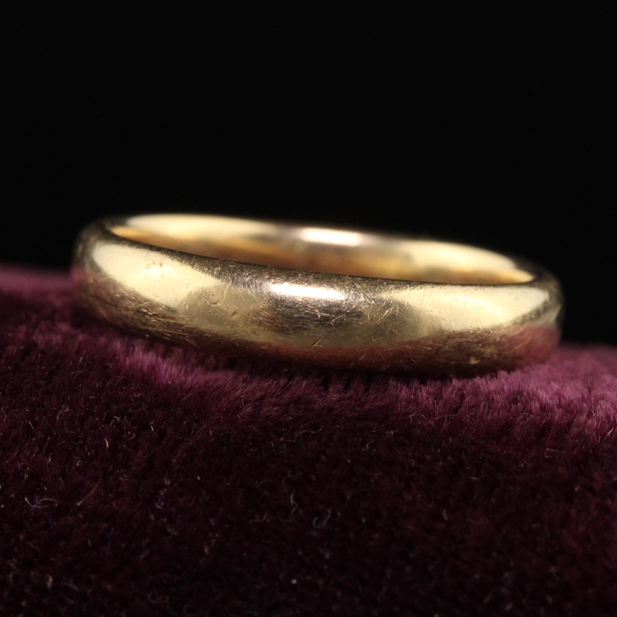 Beautiful Antique Art Deco 14K Yellow Gold Classic Plain Wedding Band - Size 8 1/4. This classic wedding band is crafted in 14k yellow gold. This wedding band is in good condition with light scratches around the ring with a nice patina due to age.