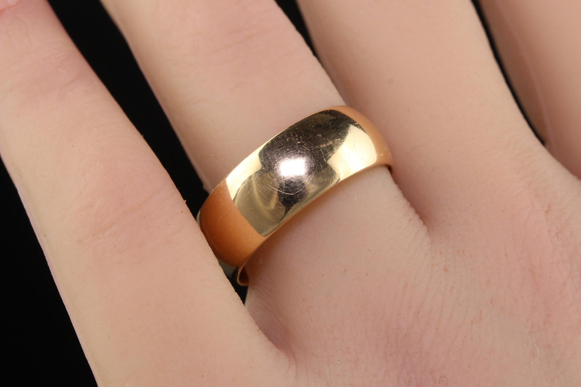 Antique Art Deco 14K Yellow Gold Classic Wide Wedding Band - Size 9 3/4 3